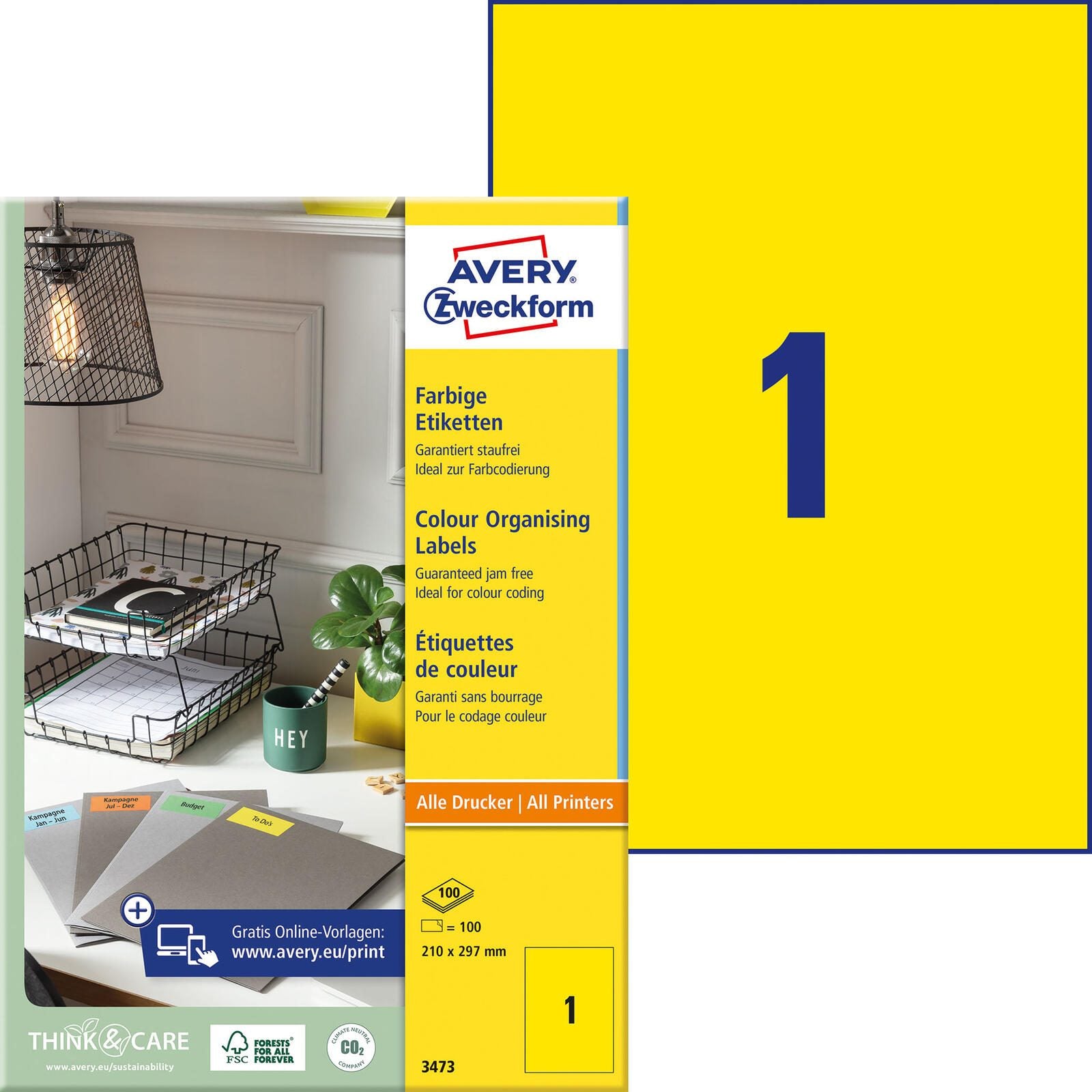 AVERY Zweckform Etiketten 3473 gelb 210,0 x 297,0 mm