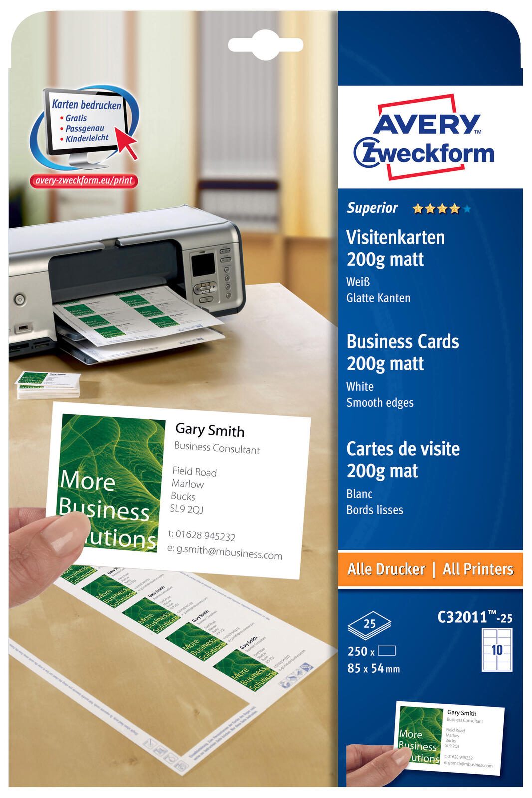 AVERY Zweckform Visitenkarten 200 g/m² matt weiß