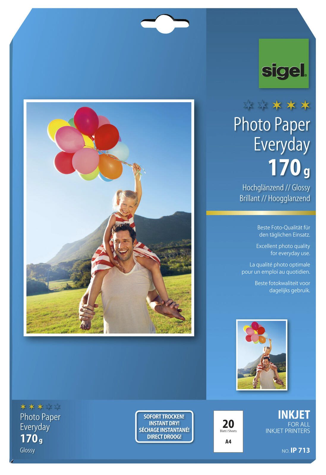 SIGEL Fotopapier Inkjet Everyday DIN A4 hochglänzend 170 g/m²