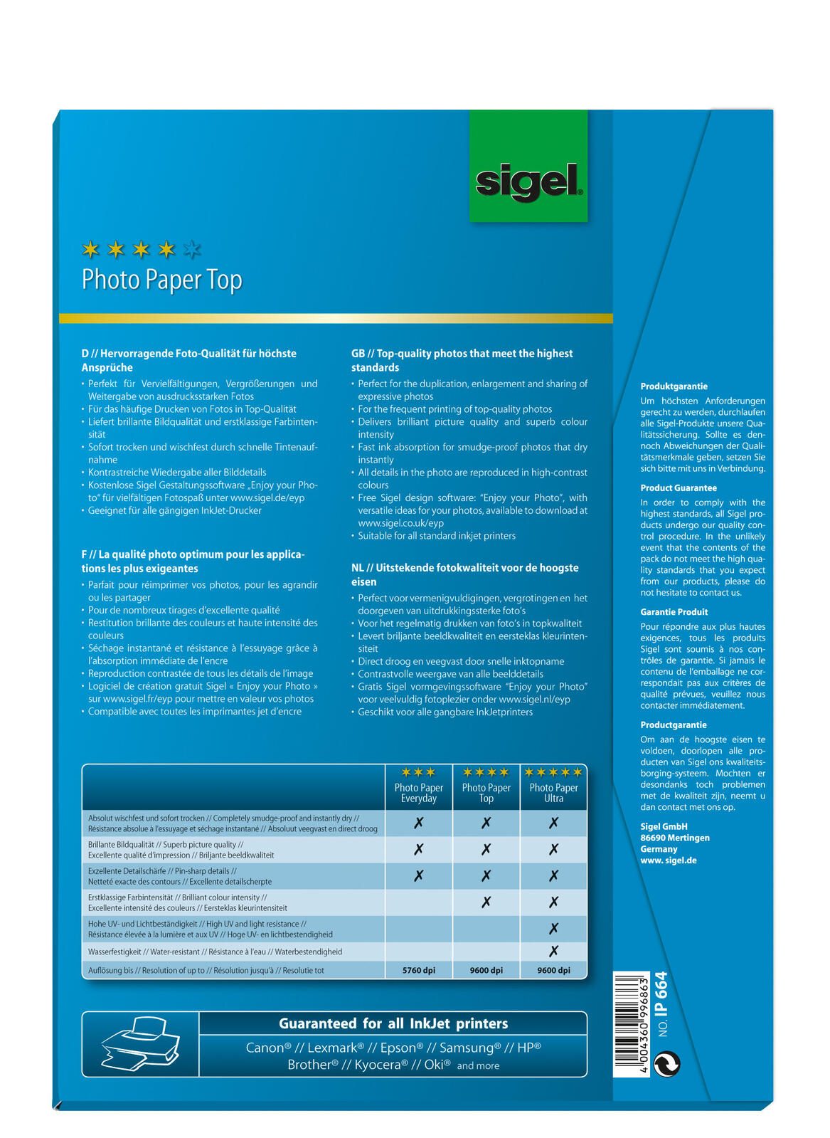 SIGEL Fotopapier Inkjet DIN A4 hochglänzend 125 g/m²