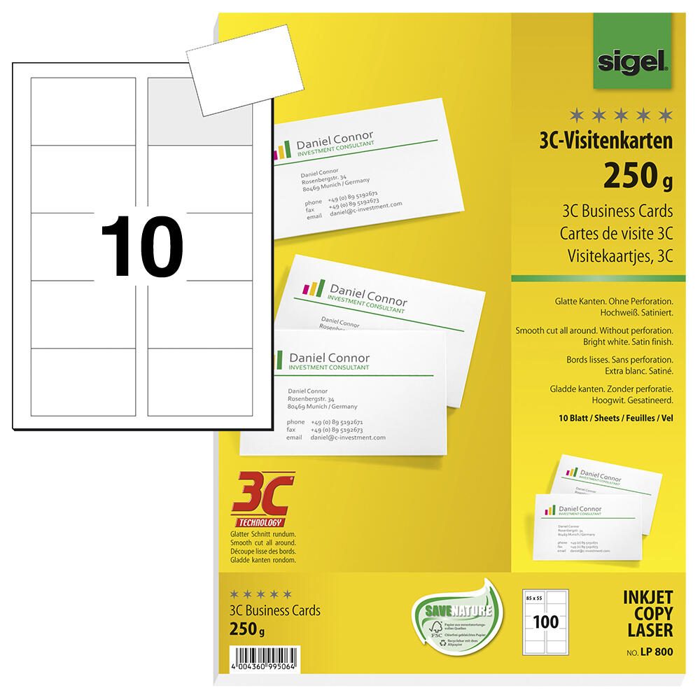 SIGEL Visitenkarten 250 g/m² satiniert hochweiß