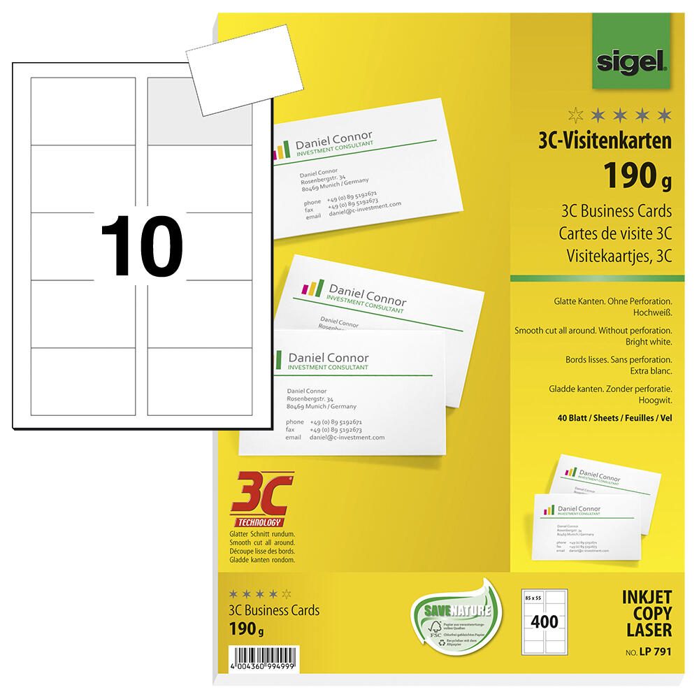 SIGEL Visitenkarten 190 g/m² matt hochweiß