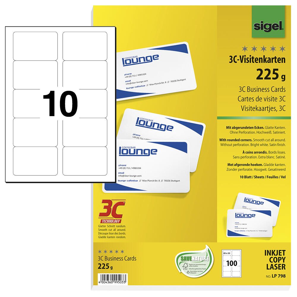 SIGEL Visitenkarten 225 g/m² satiniert hochweiß