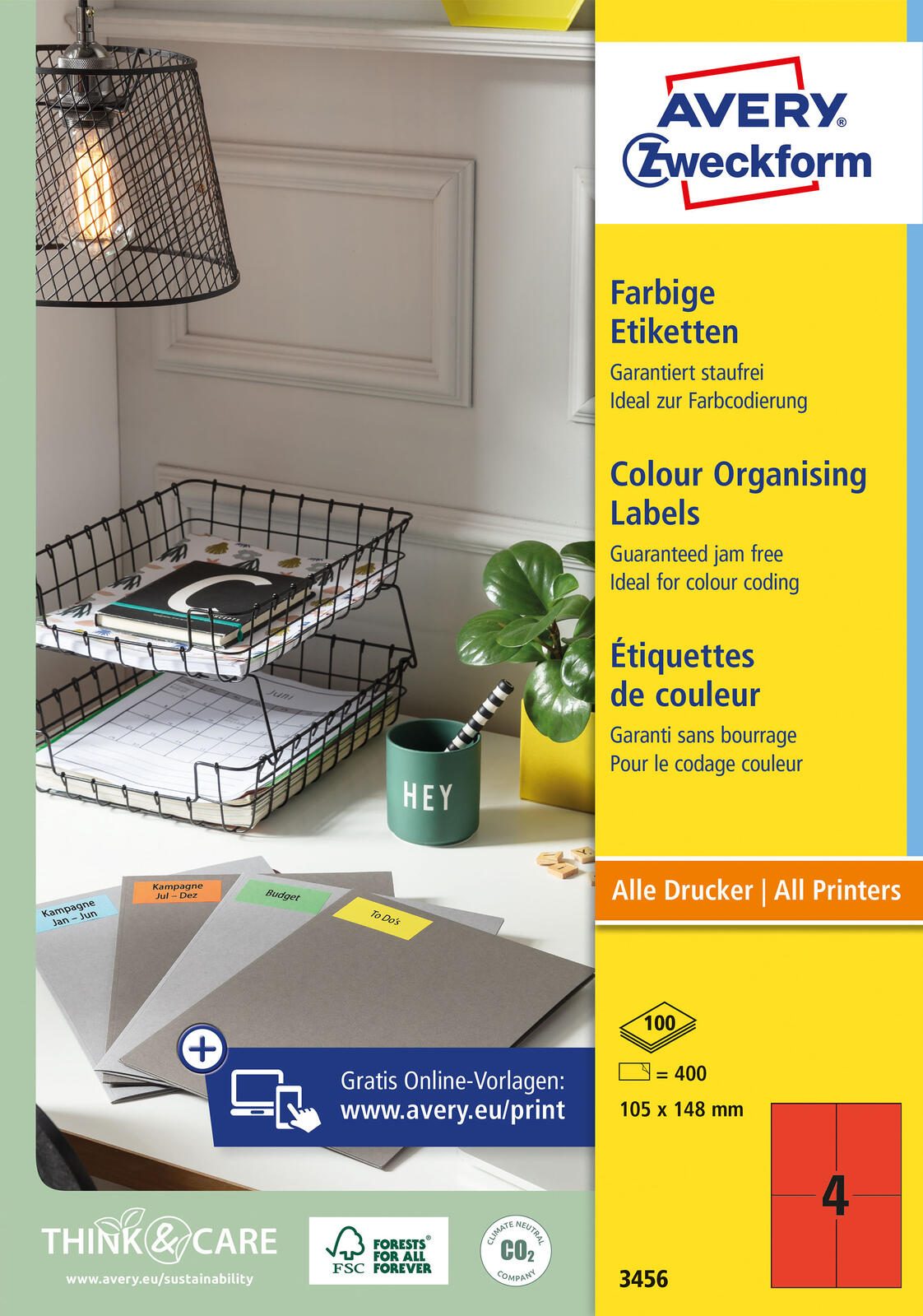 AVERY Zweckform Etiketten 3456 rot 105,0 x 148,0 mm