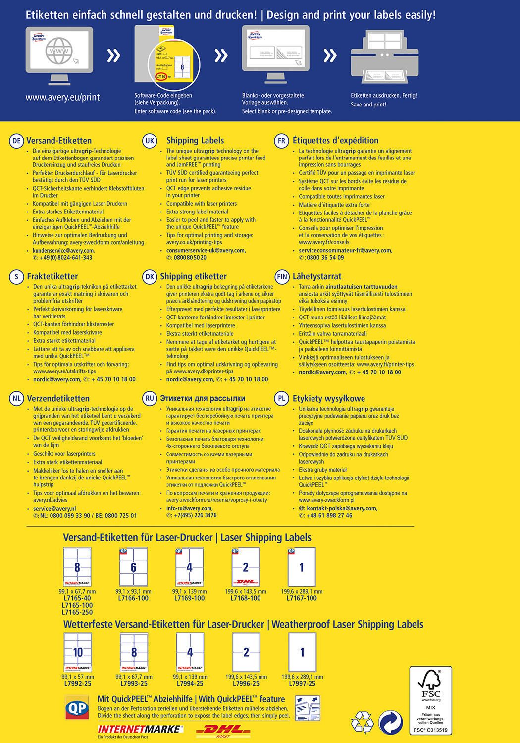 AVERY Zweckform Versandetiketten L7165-40 weiß 99,1 x 67,7 mm