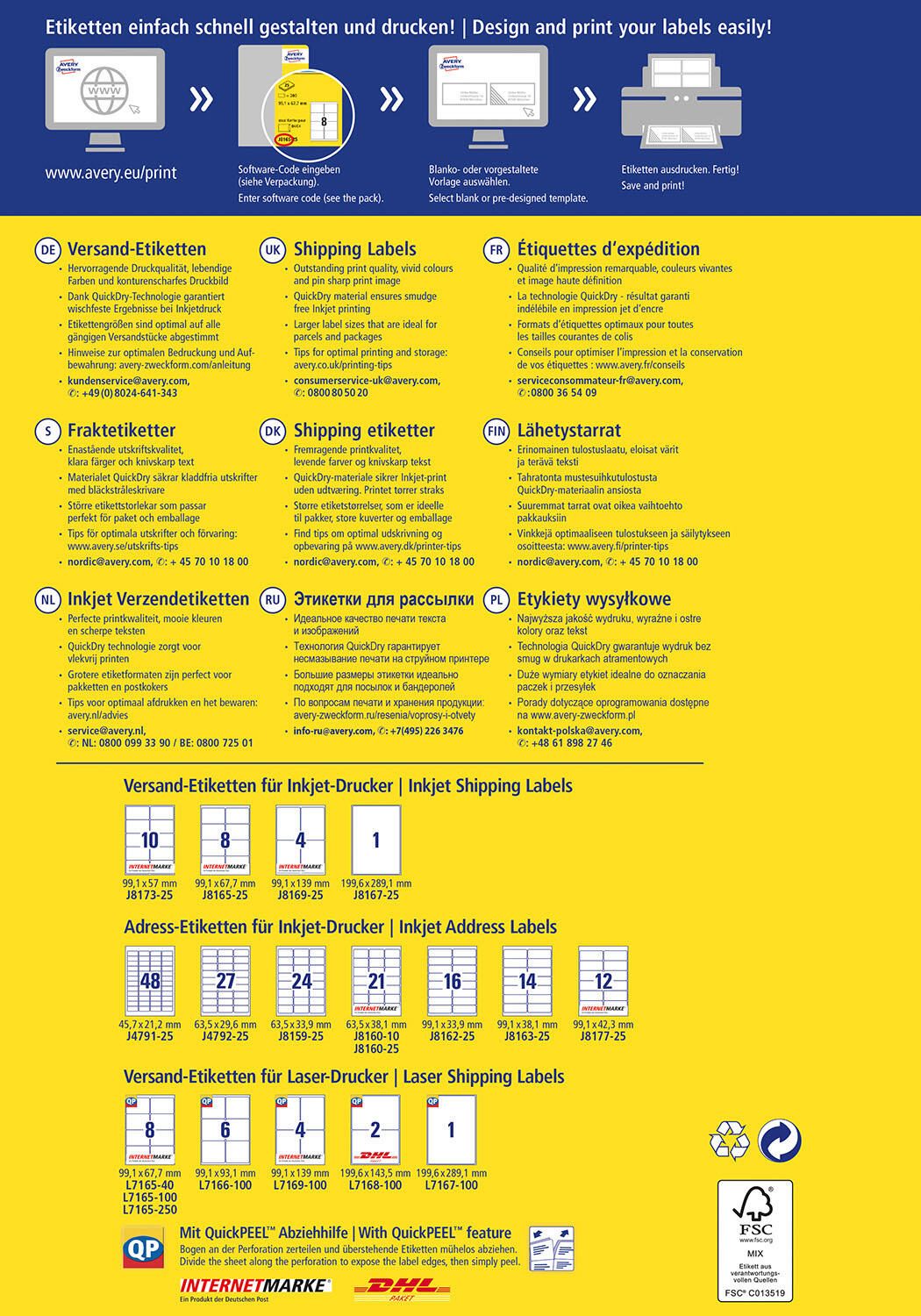 AVERY Zweckform Versandetiketten J8165-25 weiß 99,1 x 67,7 mm