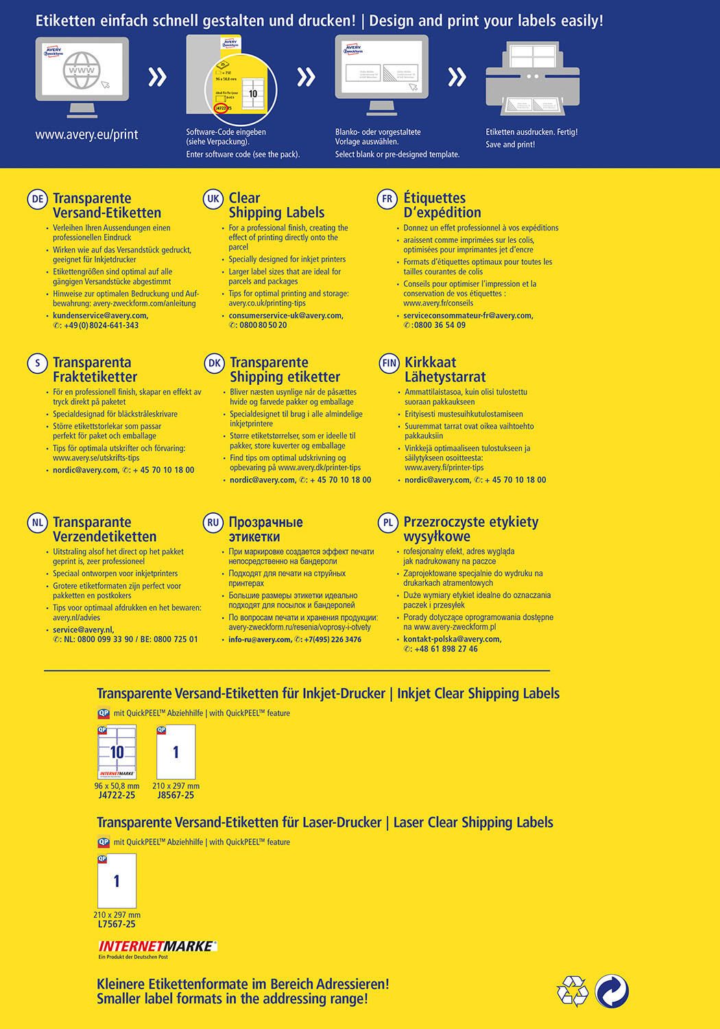 AVERY Zweckform Folien-Versandetiketten 210,0 x 297,0 mm