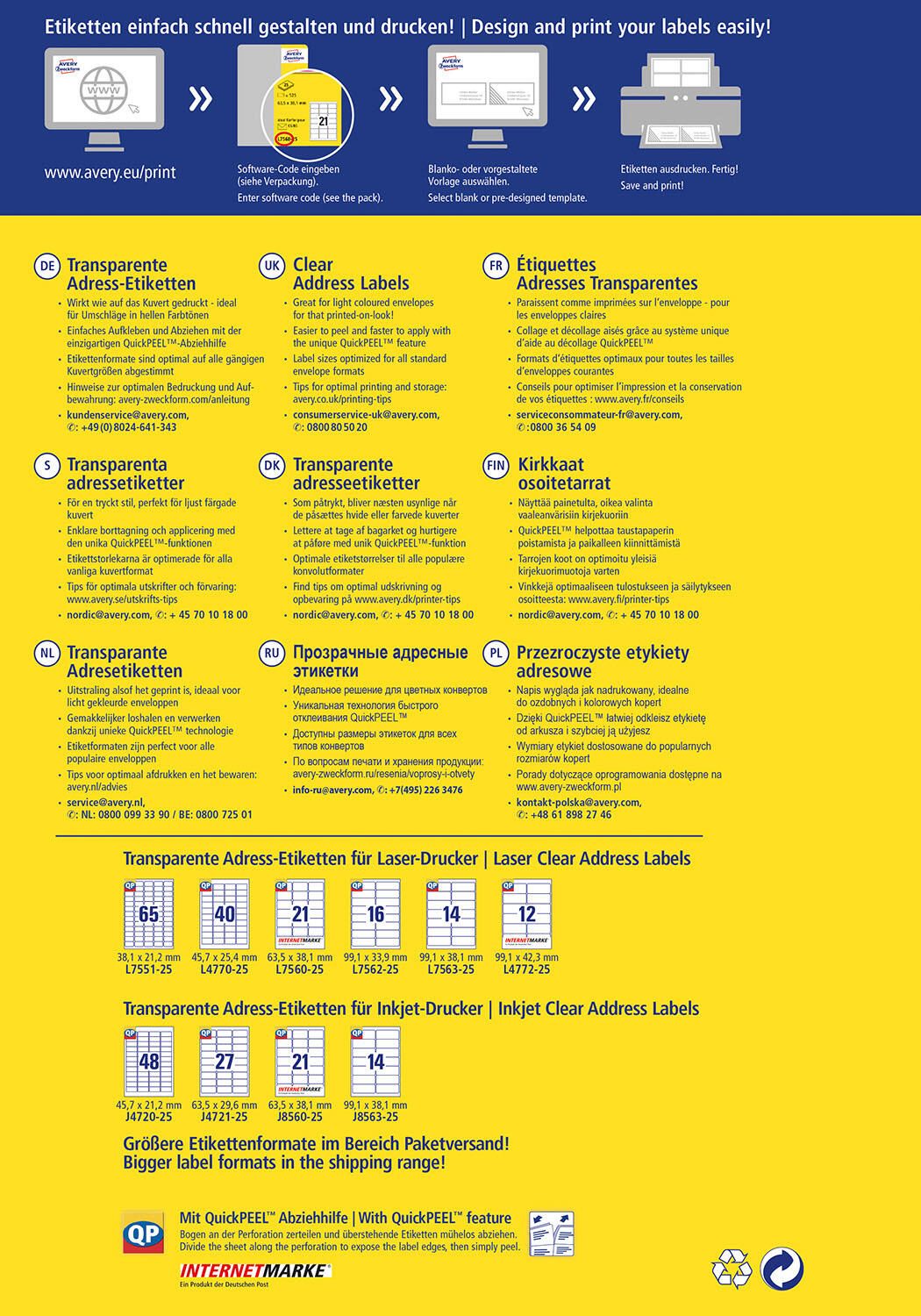 AVERY Zweckform Folien-Adressetiketten 99,1 x 42,3 mm