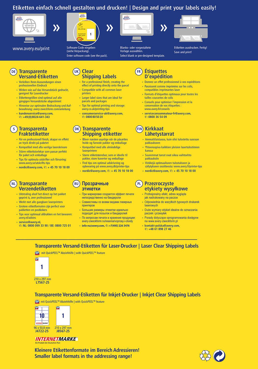 AVERY Zweckform Folien-Versandetiketten 210,0 x 297,0 mm