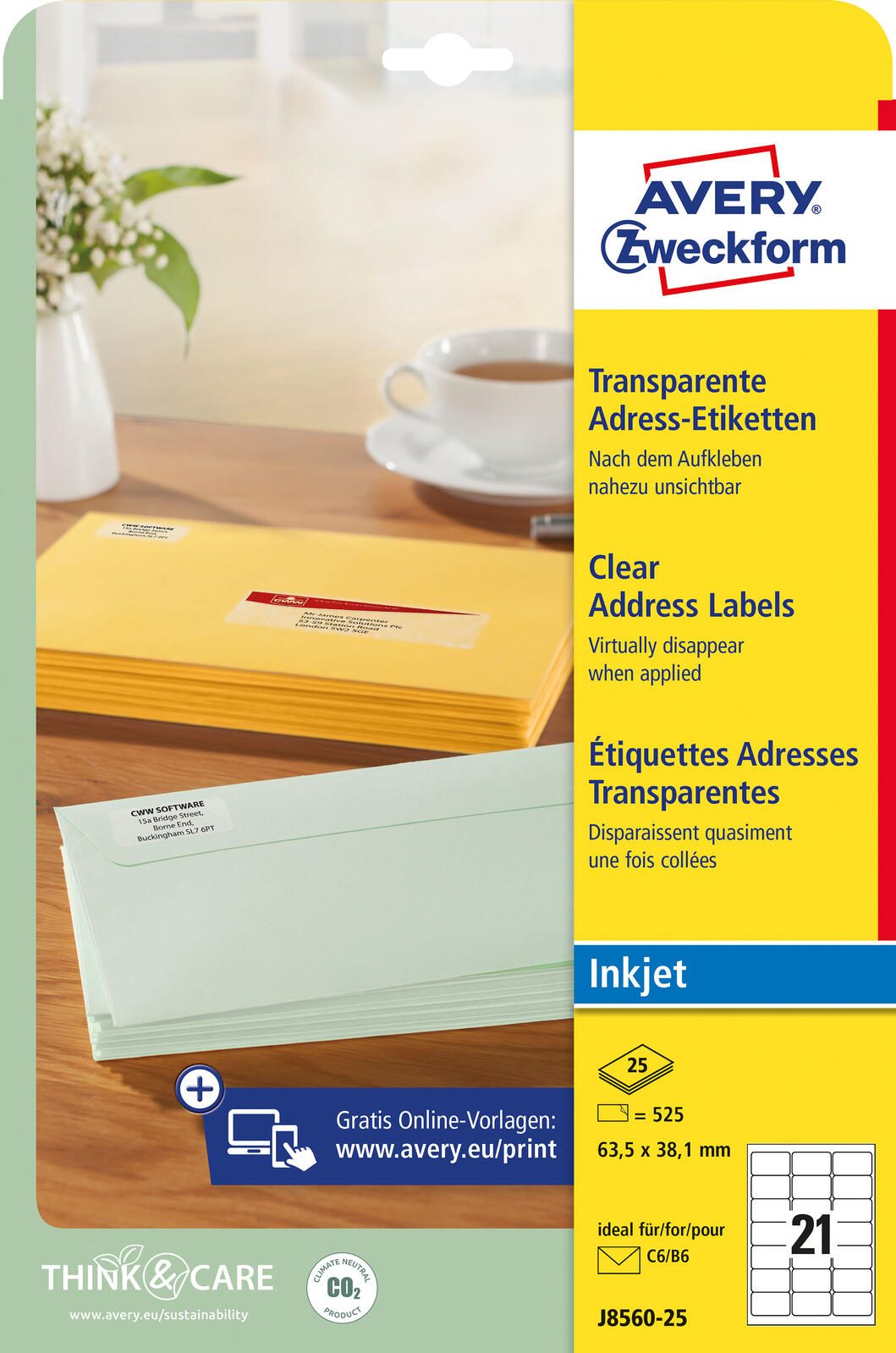 AVERY Zweckform Folien-Adressetiketten 63,5 x 38,1 mm