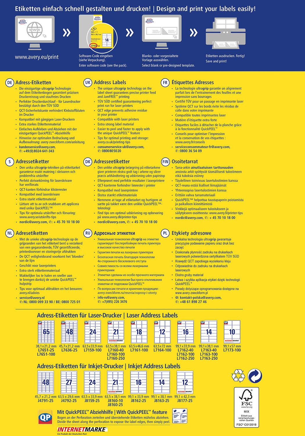 AVERY Zweckform Adressetiketten L7160-40 weiß 63,5 x 38,1 mm