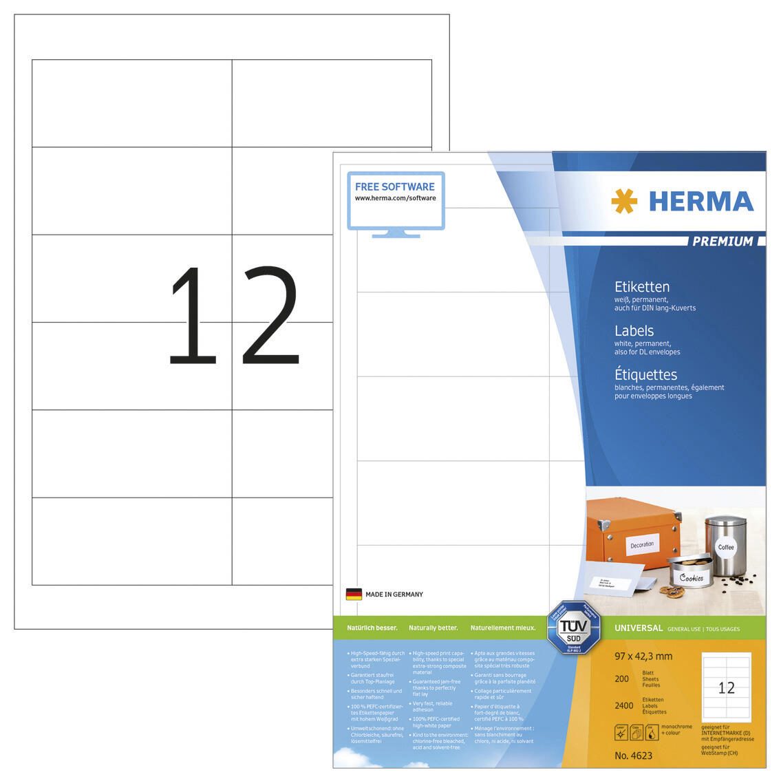 HERMA Etiketten 4623 weiß 97,0 x 42,3 mm