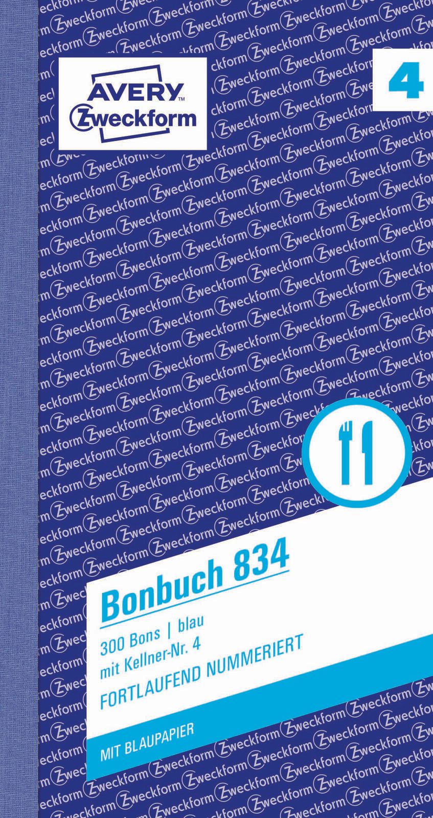 AVERY Zweckform Bonblock Bonbuch ,blau, KP 834 10,5 x 19,8 cm 2x 50 Blätter