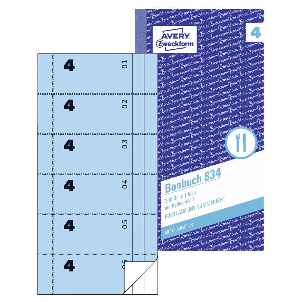 AVERY Zweckform Bonblock Bonbuch ,blau, KP 834 10,5 x 19,8 cm 2x 50 Blätter