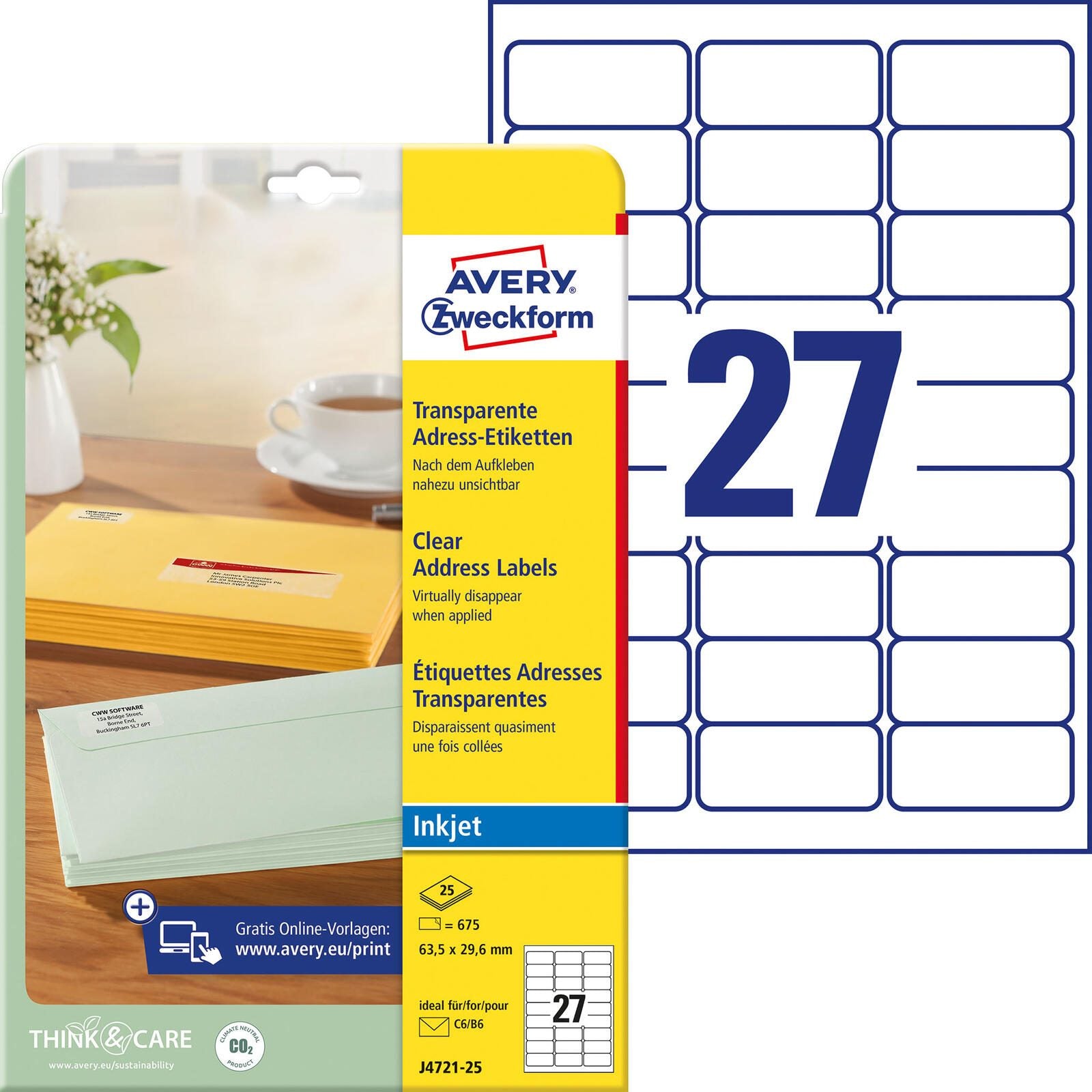 AVERY Zweckform Folien-Adressetiketten 63,5 x 29,6 mm