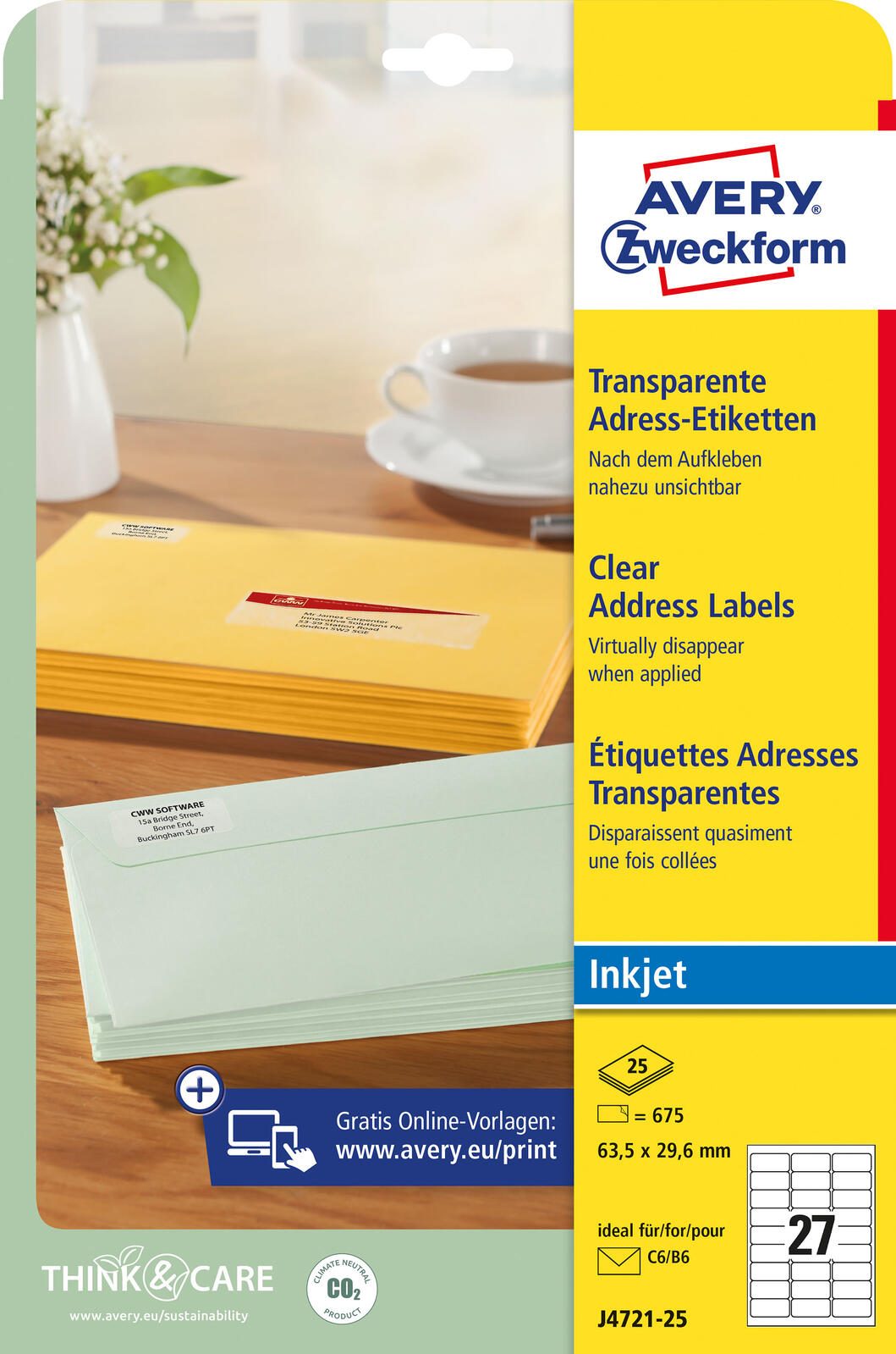 AVERY Zweckform Folien-Adressetiketten 63,5 x 29,6 mm