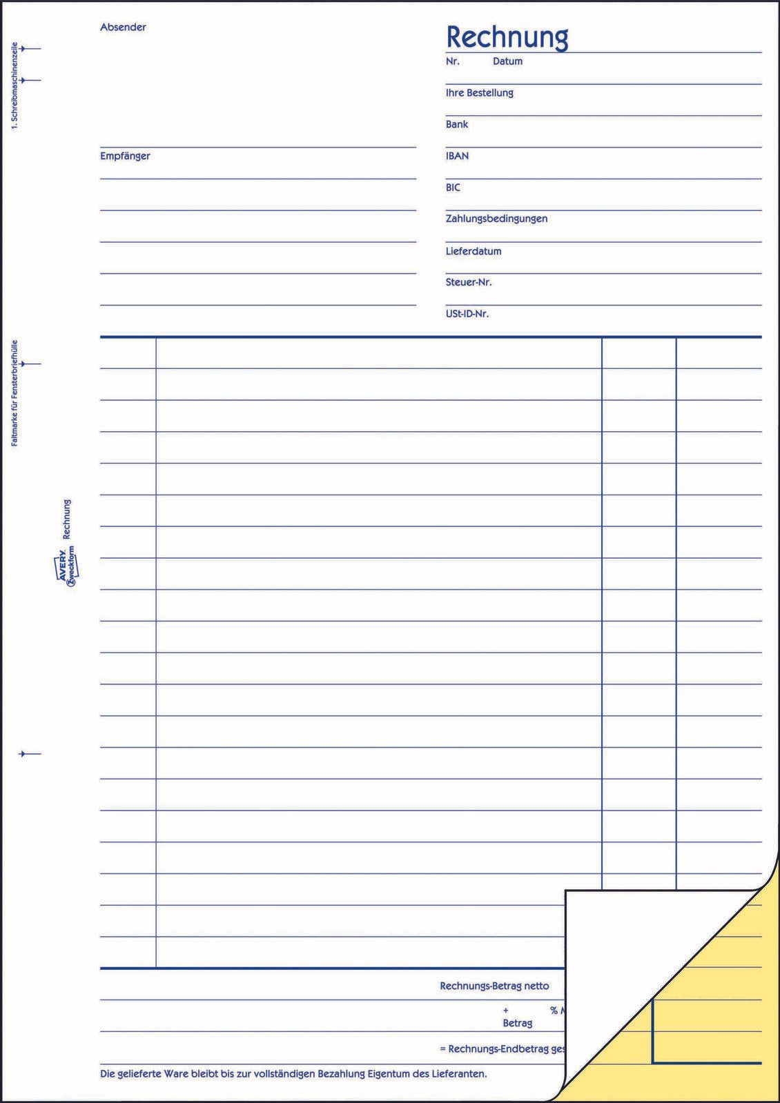 AVERY Zweckform Formularbuch Rechnung DIN A4 2x 40 Seiten