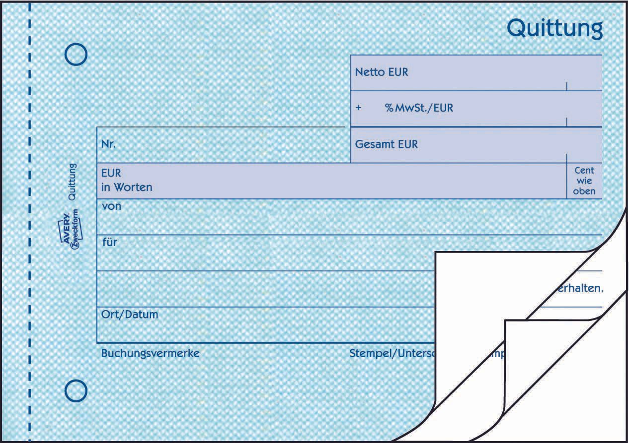 AVERY Zweckform Formularbuch Quittung, MwSt. separat ausgewiesen DIN A6 quer 3x 50 Seiten