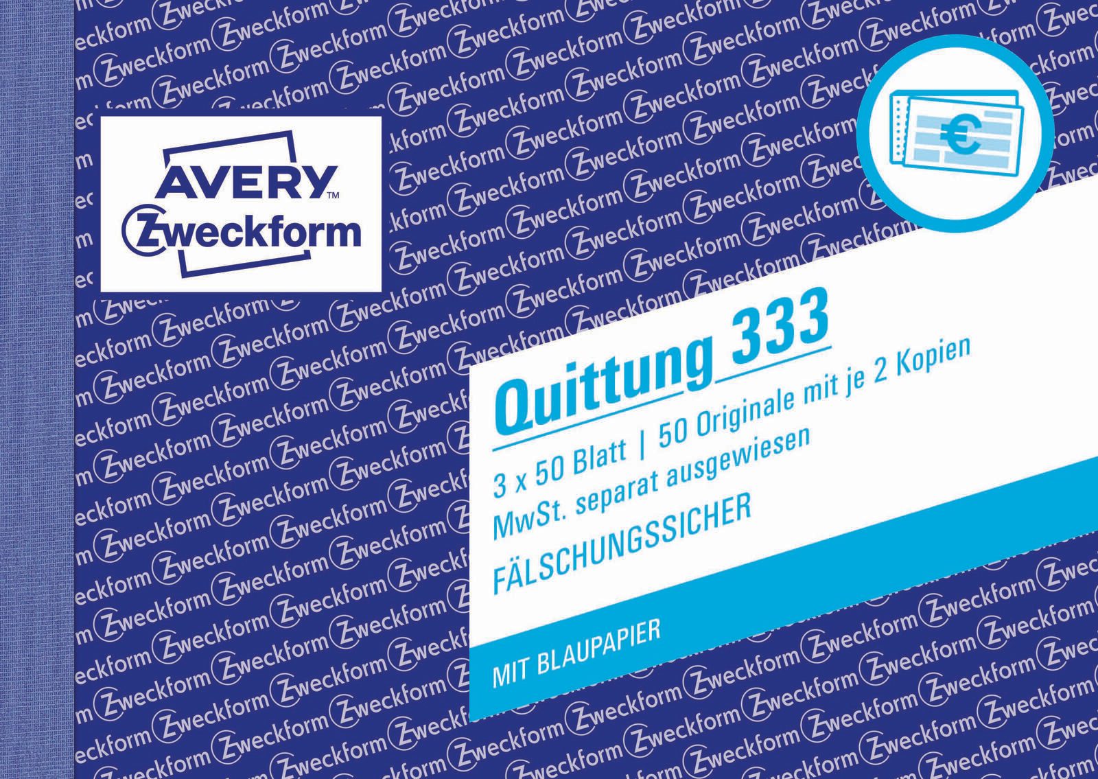 AVERY Zweckform Formularbuch Quittung, MwSt. separat ausgewiesen DIN A6 quer 3x 50 Seiten