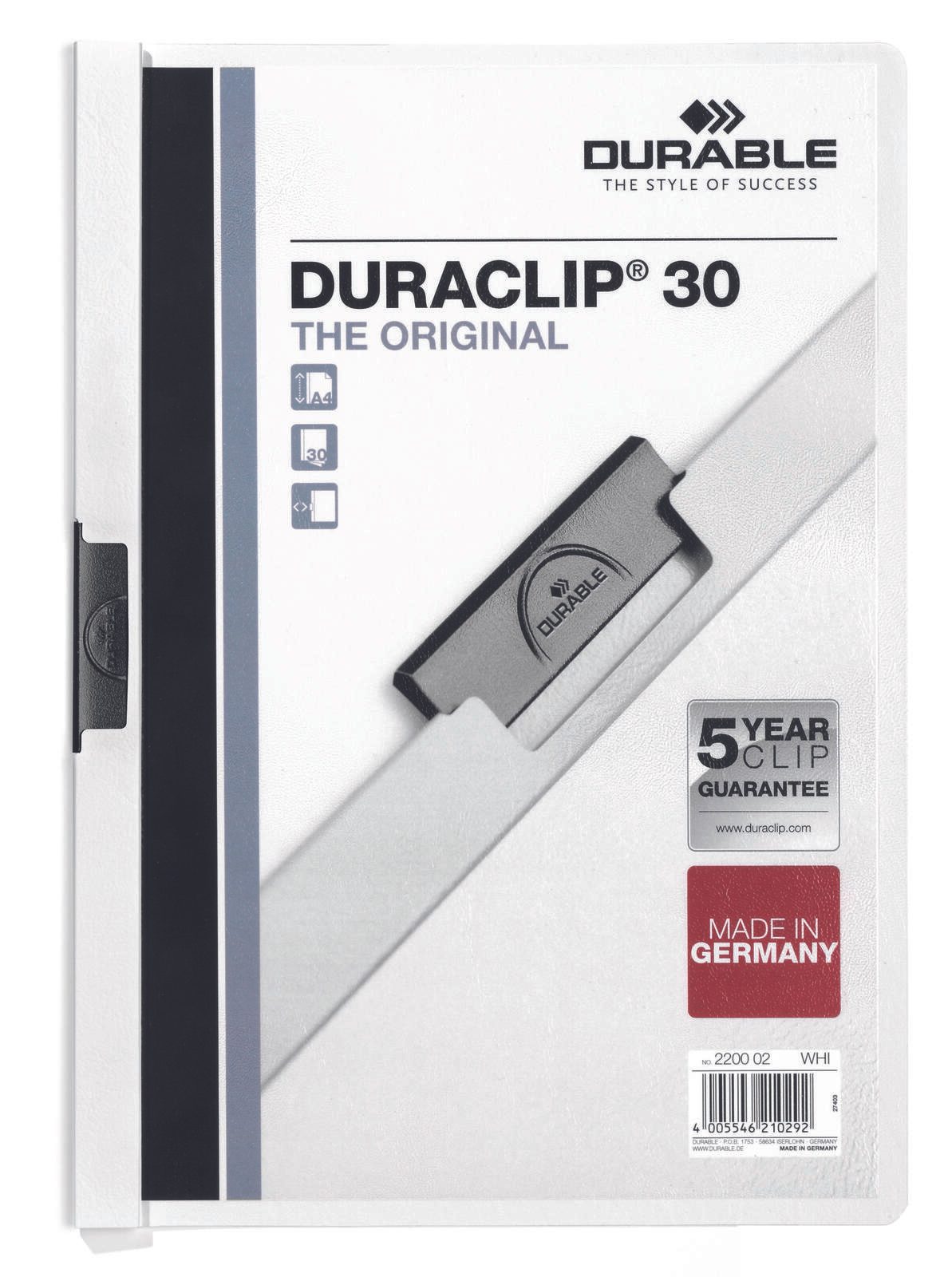 DURABLE Klemmhefter Duraclip DIN A4 weiß