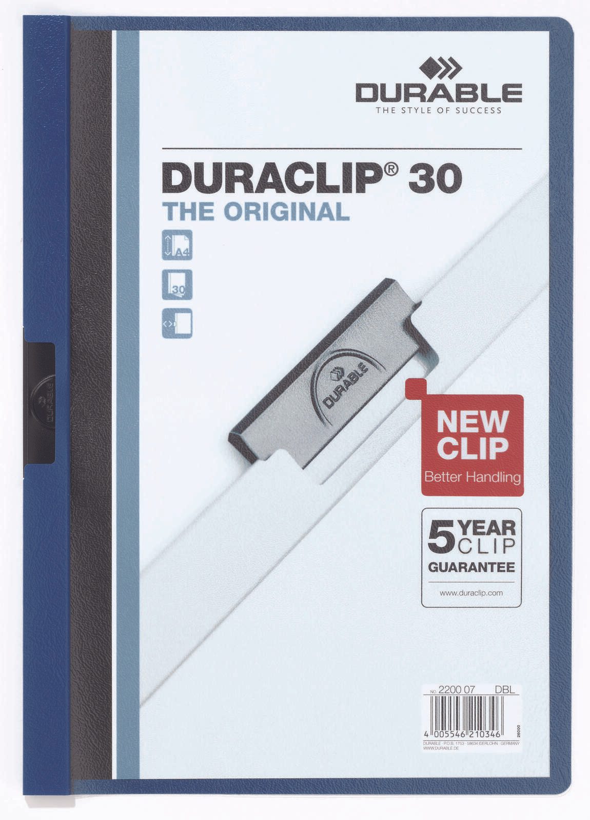 DURABLE Klemmhefter Duraclip DIN A4 dunkelblau