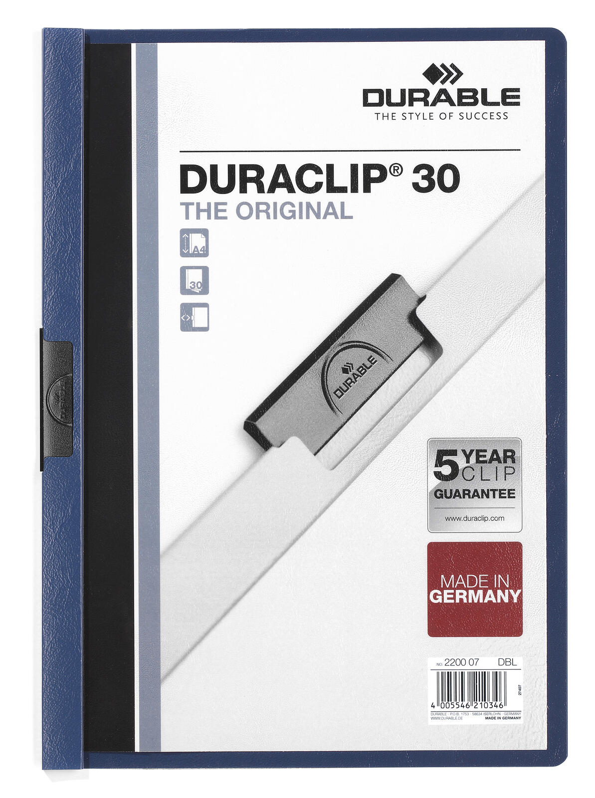 DURABLE Klemmhefter Duraclip DIN A4 dunkelblau