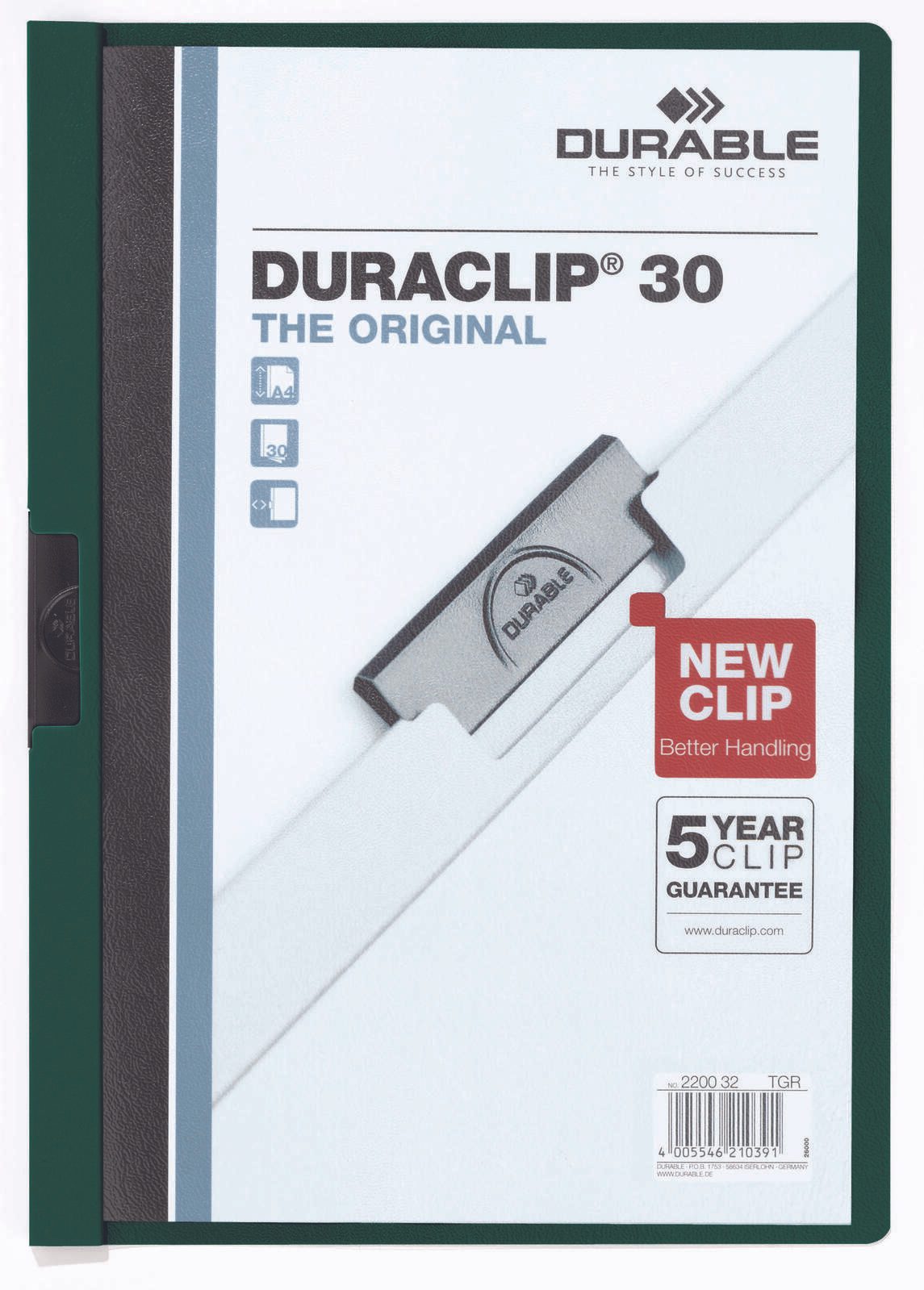 DURABLE Klemmhefter Duraclip DIN A4 dunkelgrün