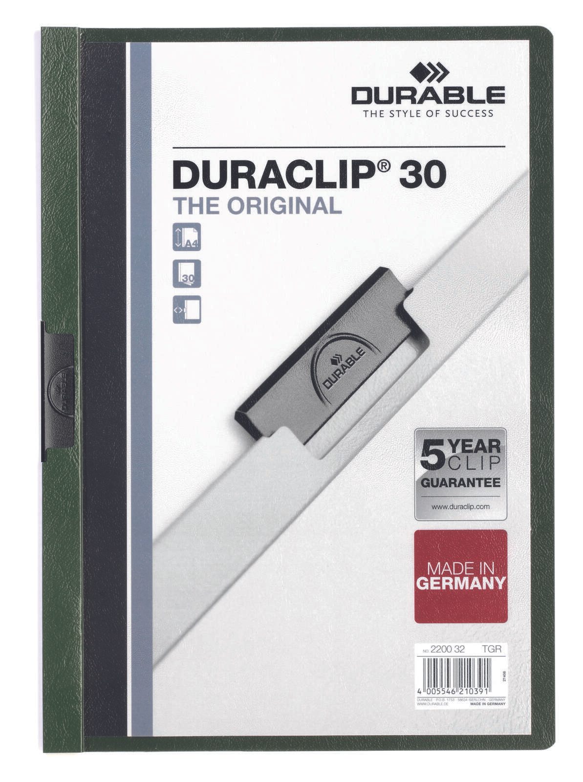 DURABLE Klemmhefter Duraclip DIN A4 dunkelgrün