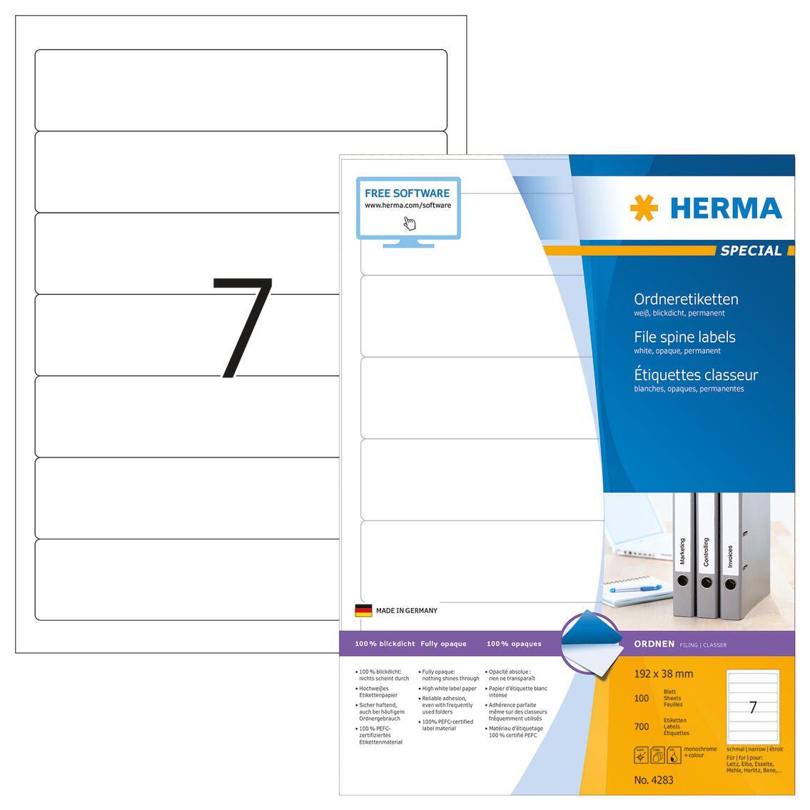 HERMA Ordneretiketten 38,0 x 192,0 mm weiß