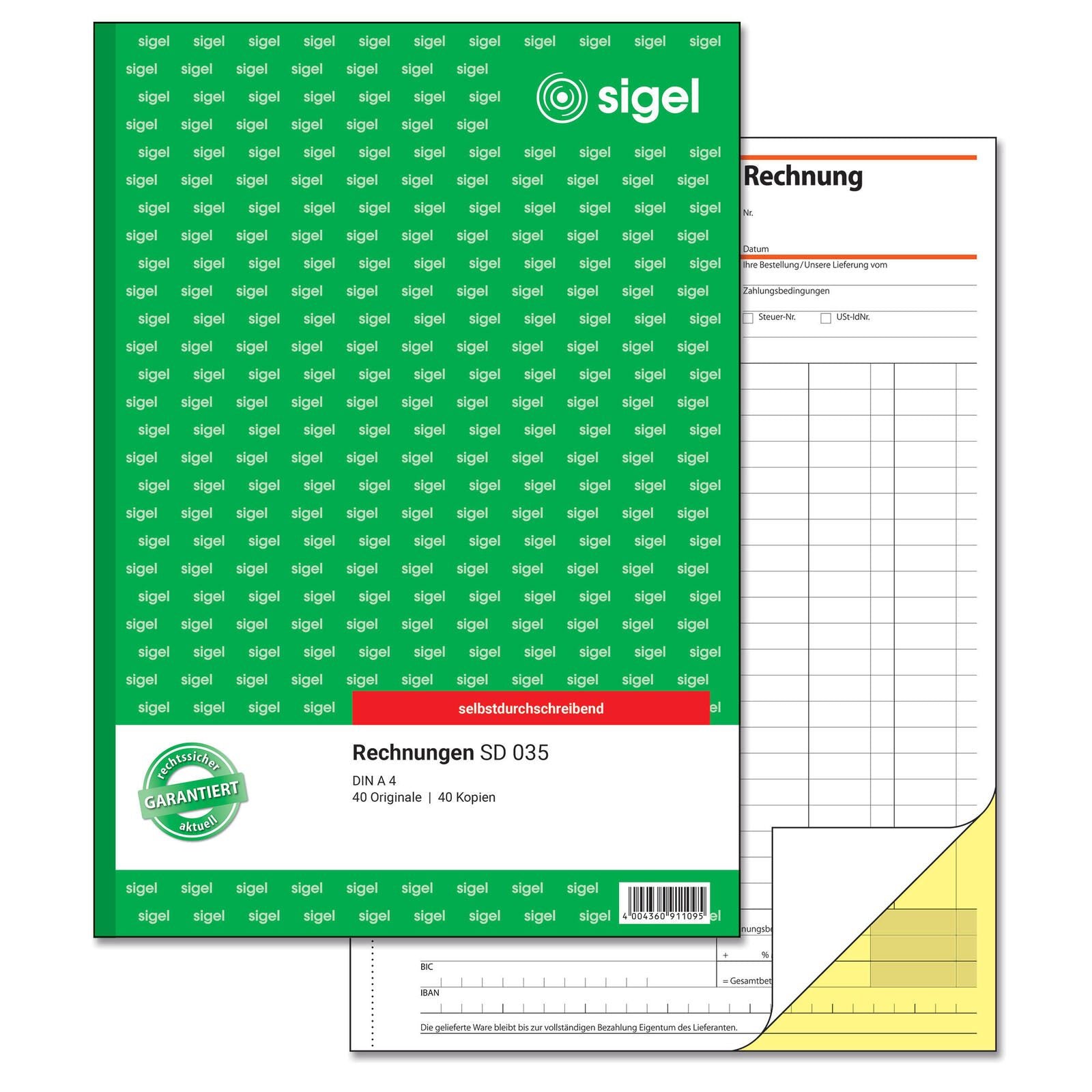 SIGEL Formularbuch Rechnung DIN A4 2x 40 Seiten