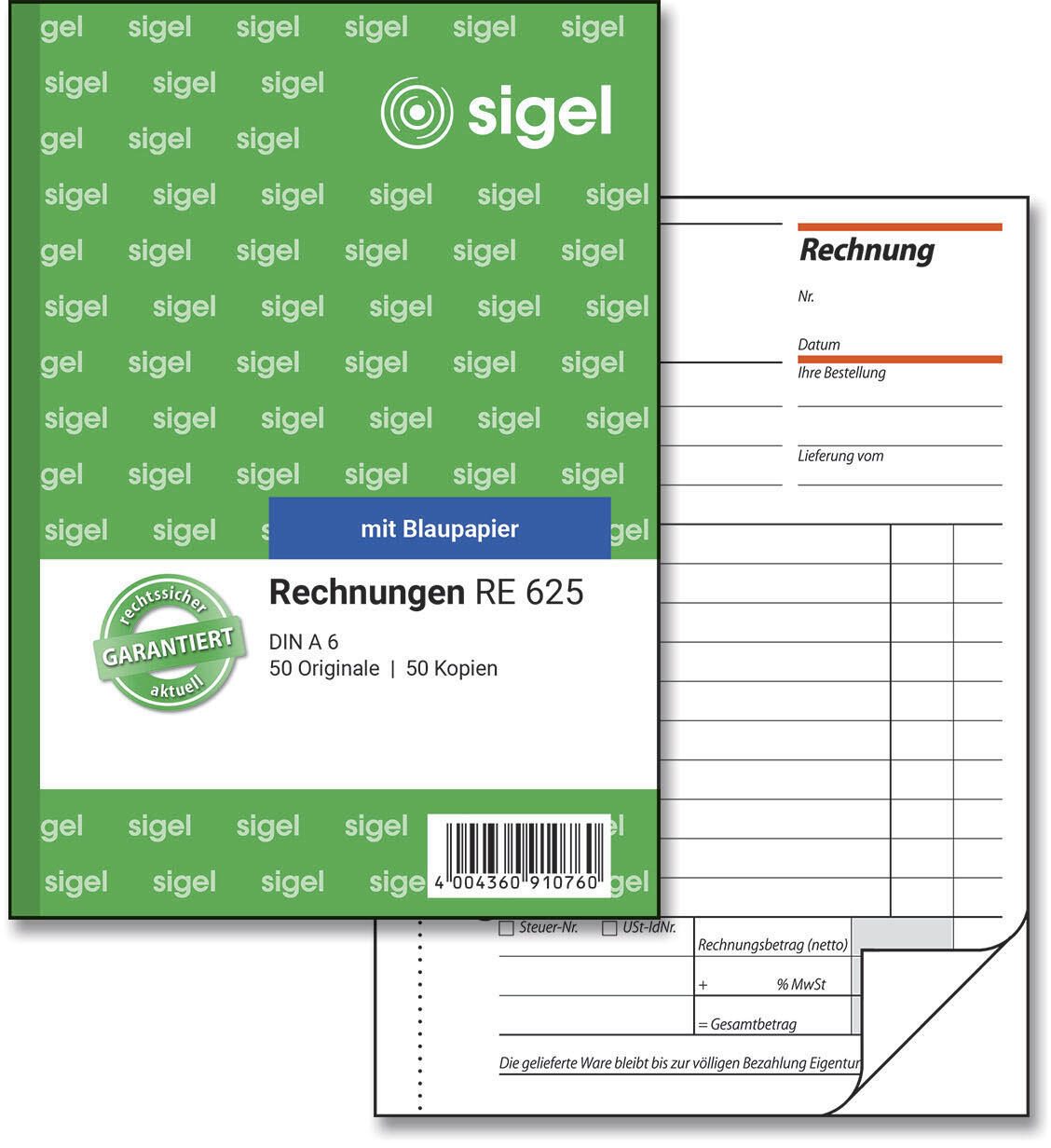 SIGEL Formularbuch Rechnung DIN A6 2x 50 Seiten