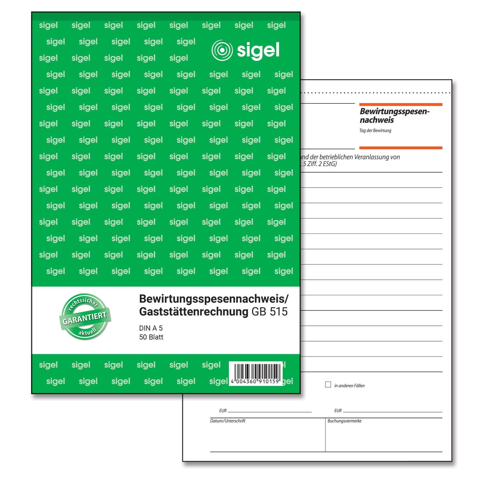 SIGEL Formularbuch Bewirtungskostenbeleg DIN A5 1x 50 Seiten