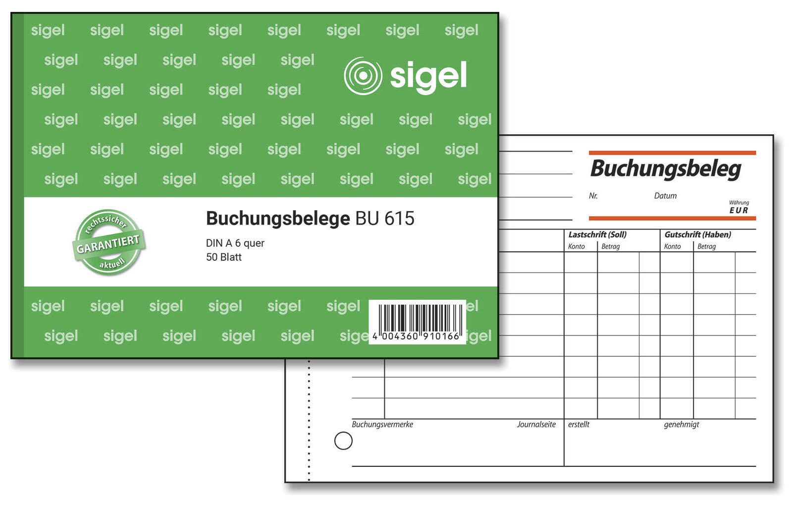 SIGEL Formularbuch Buchungsbeleg DIN A6 quer 1x 50 Seiten