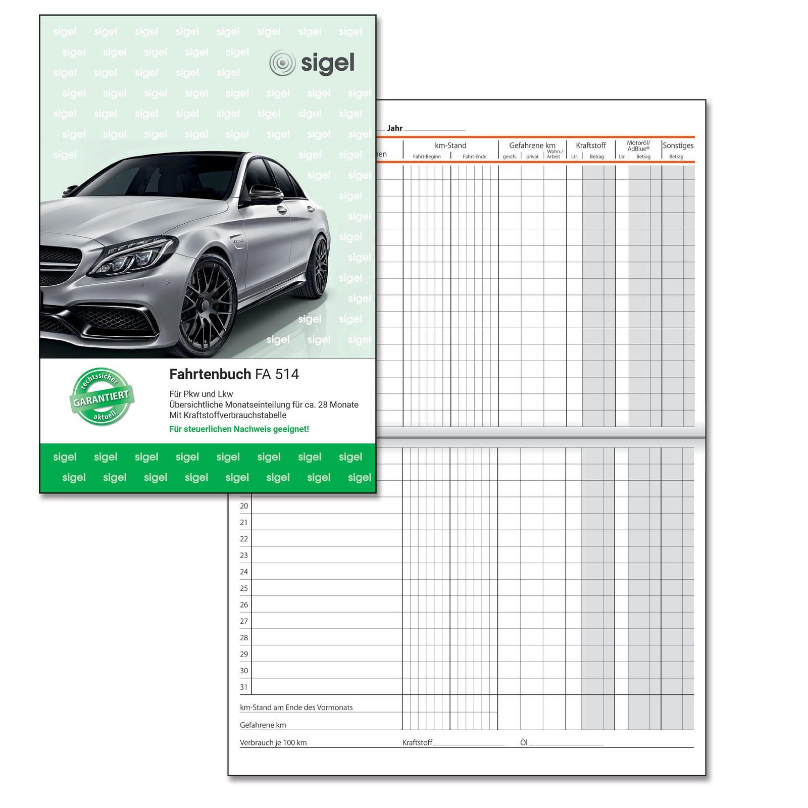 SIGEL Formularbuch Fahrtenbuch, Pkw und Lkw mit Kraftstoffverbrauch DIN A5 1x 32 Seiten