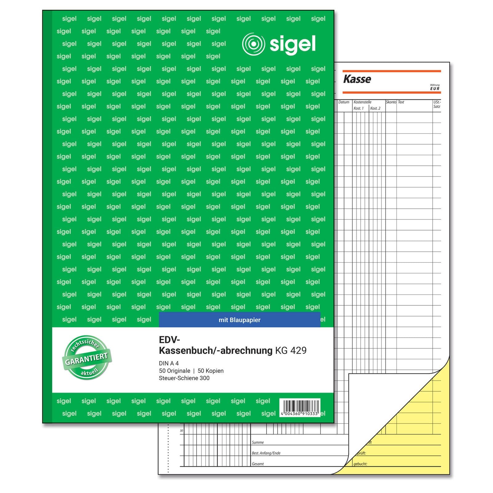 SIGEL Formularbuch Kassenbuch/EDV DIN A4 2x 50 Seiten