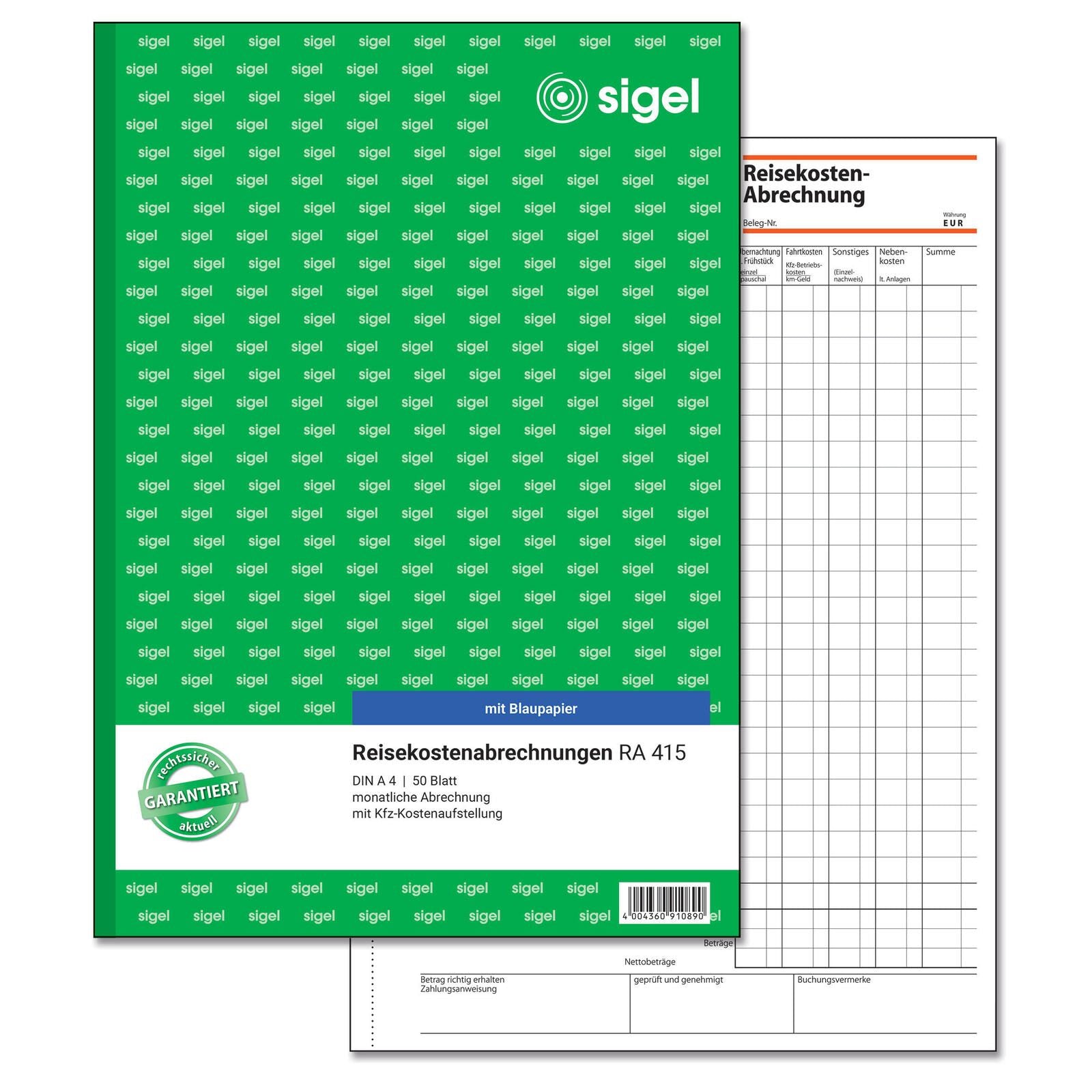 SIGEL Formularbuch Reisekostenabrechnung monatlich DIN A4 1x 50 Seiten