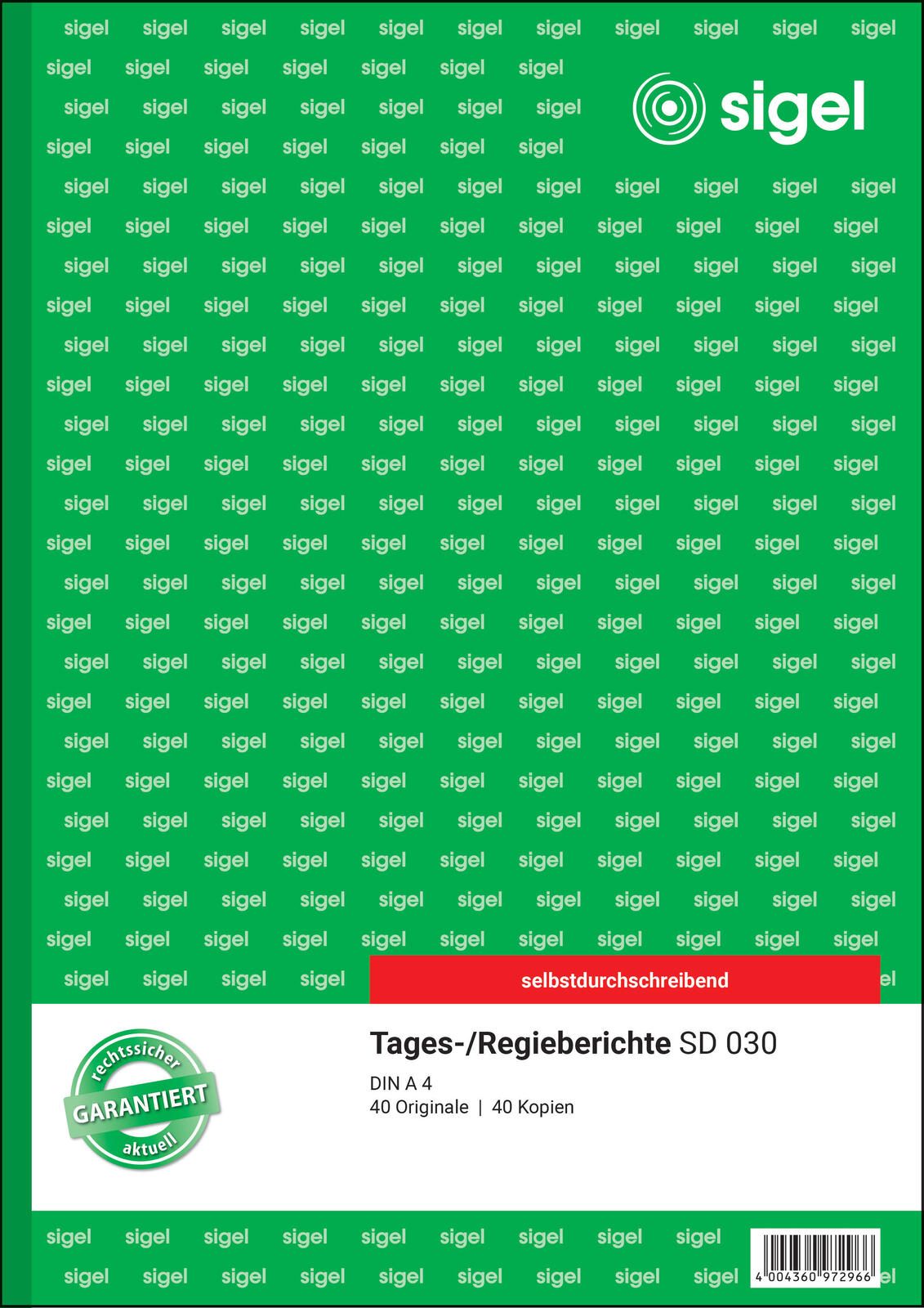 SIGEL Formularbuch Tages-/Regiebericht DIN A4 2x 40 Seiten