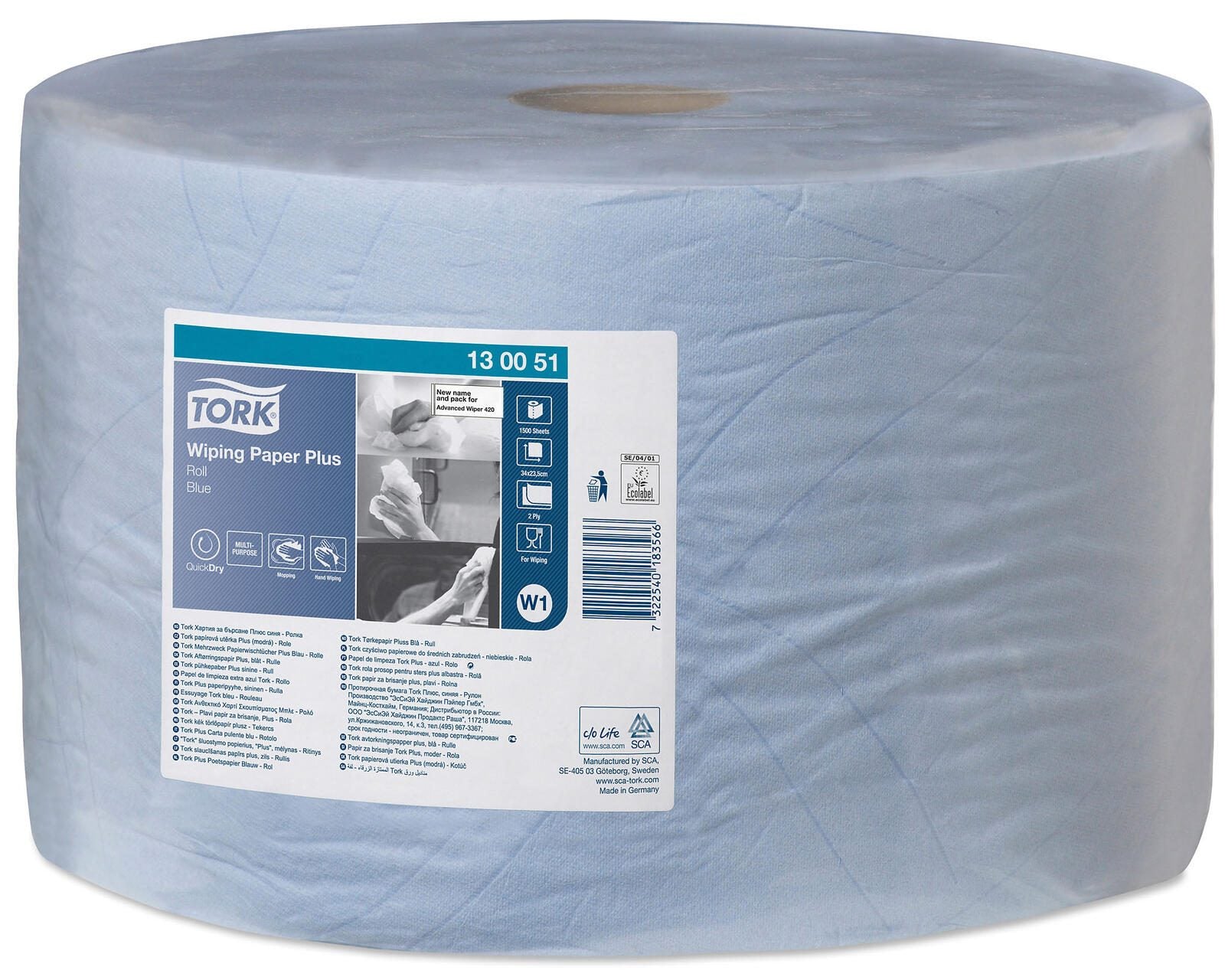 TORK Putztuchrolle 2-lagig blau