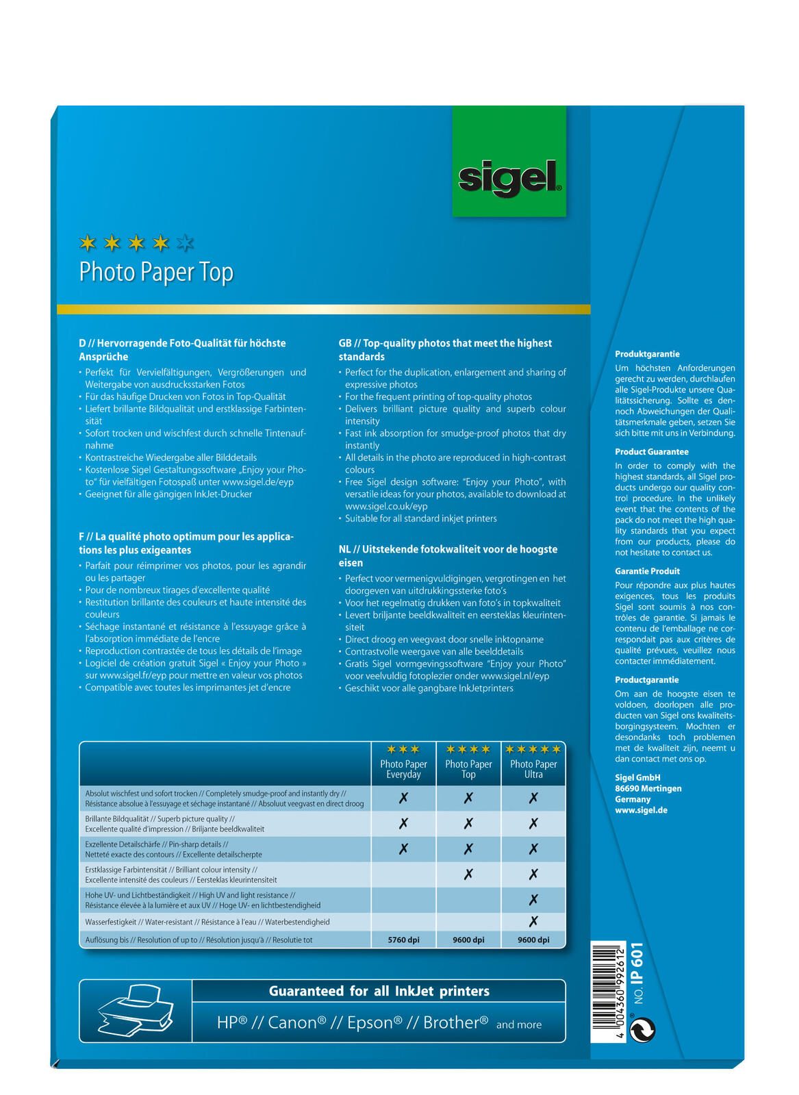 SIGEL Fotopapier Ultra DIN A4 hochglänzend 190 g/m²