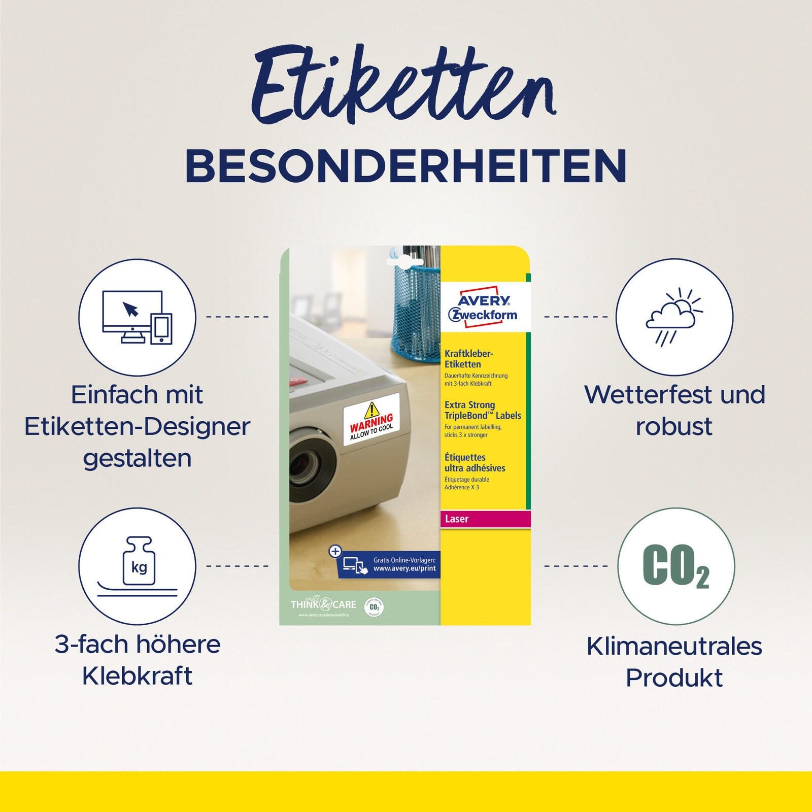 AVERY Zweckform Folien-Kraftklebe-Etiketten 63,5 x 33,9 mm