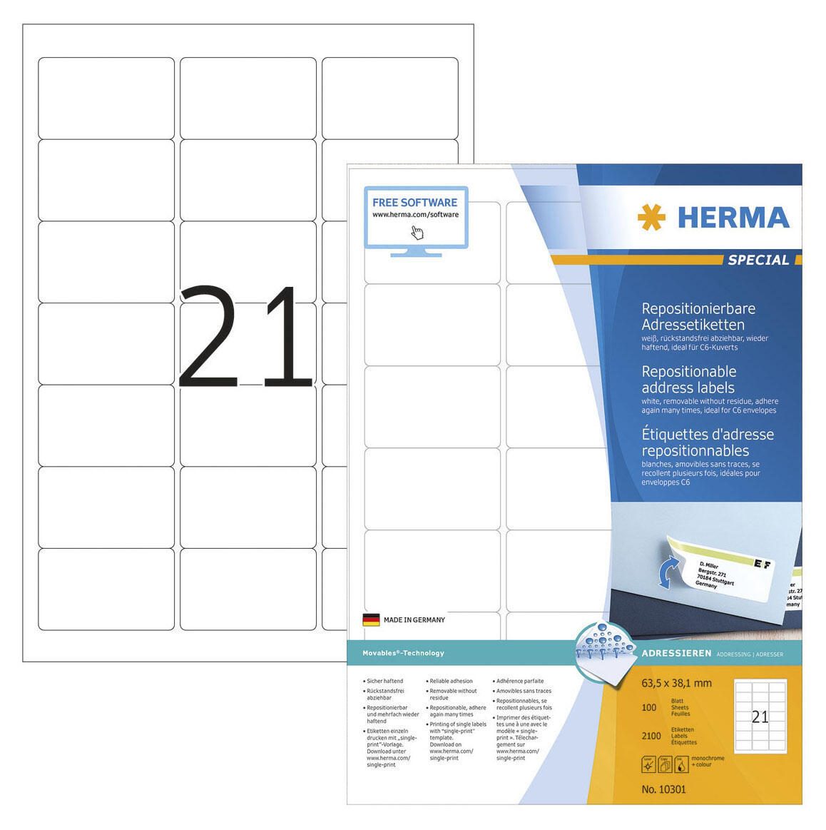 HERMA SPECIAL Adressetiketten weiß 63,5 x 38,1 mm