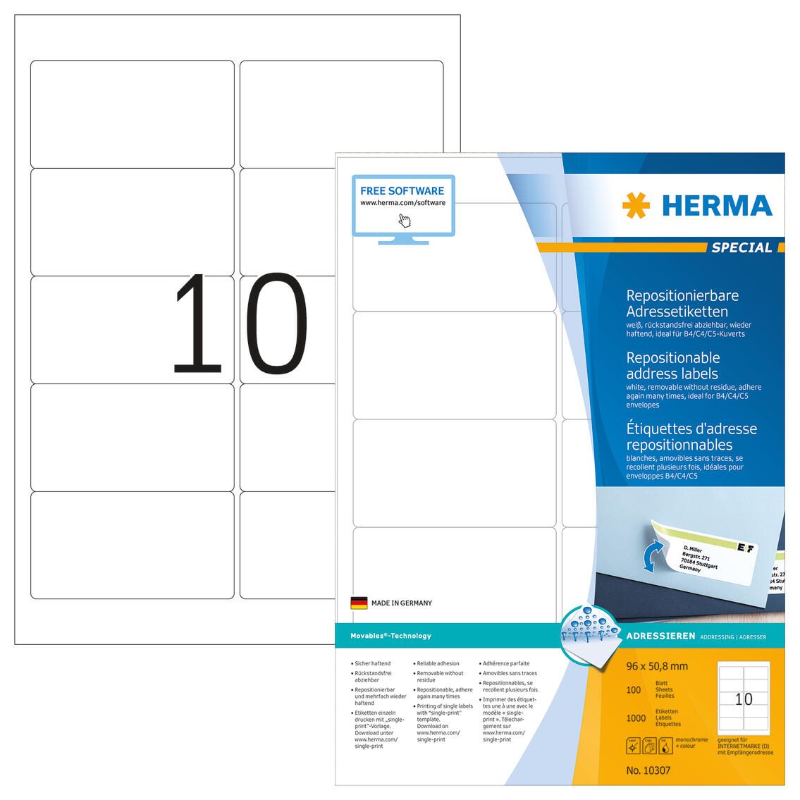 HERMA SPECIAL Adressetiketten weiß 96,0 x 50,8 mm