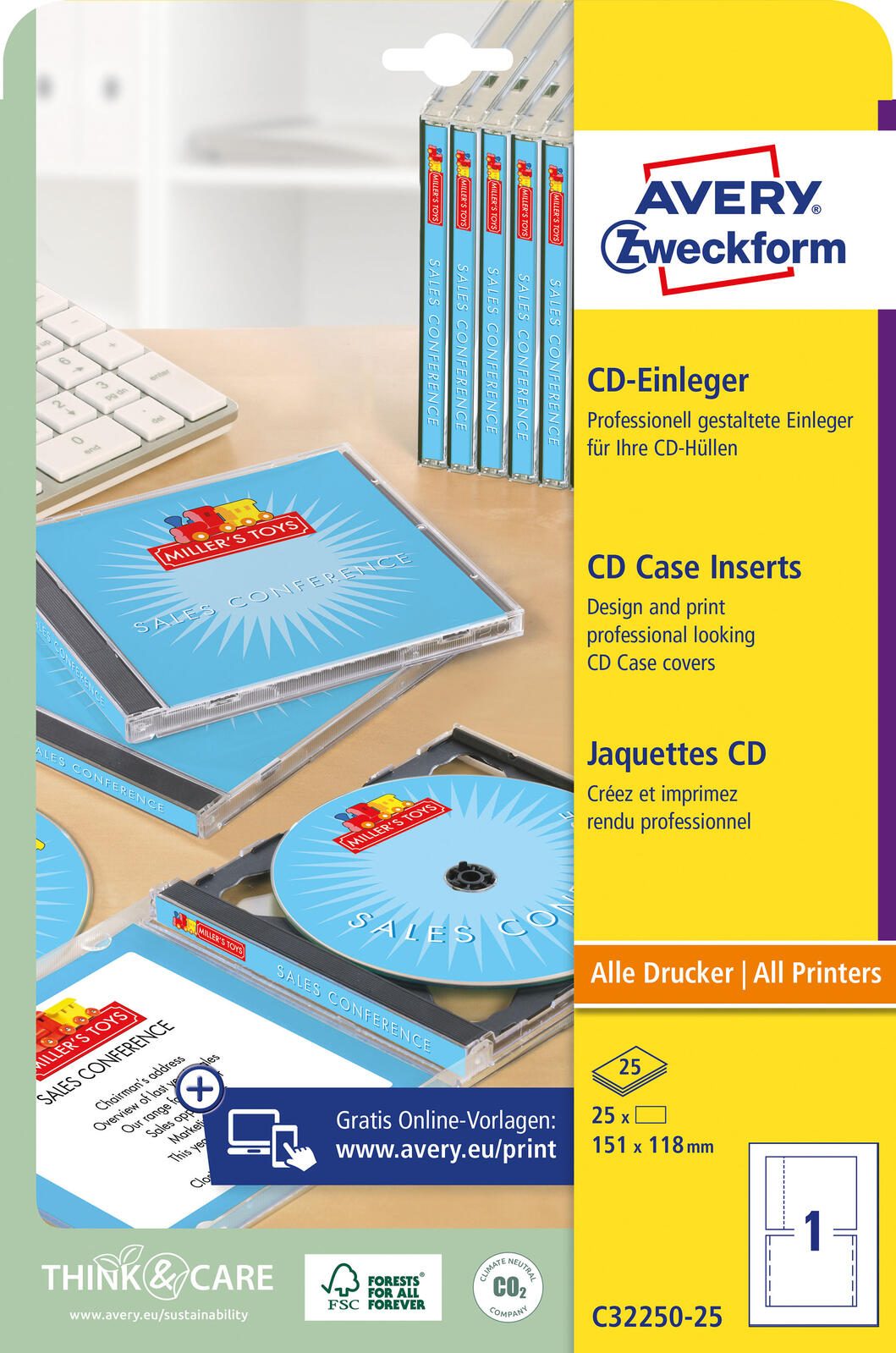 AVERY Zweckform CD-Einleger CD-Einleger, 151x118mm, weiß C32250-25 weiß