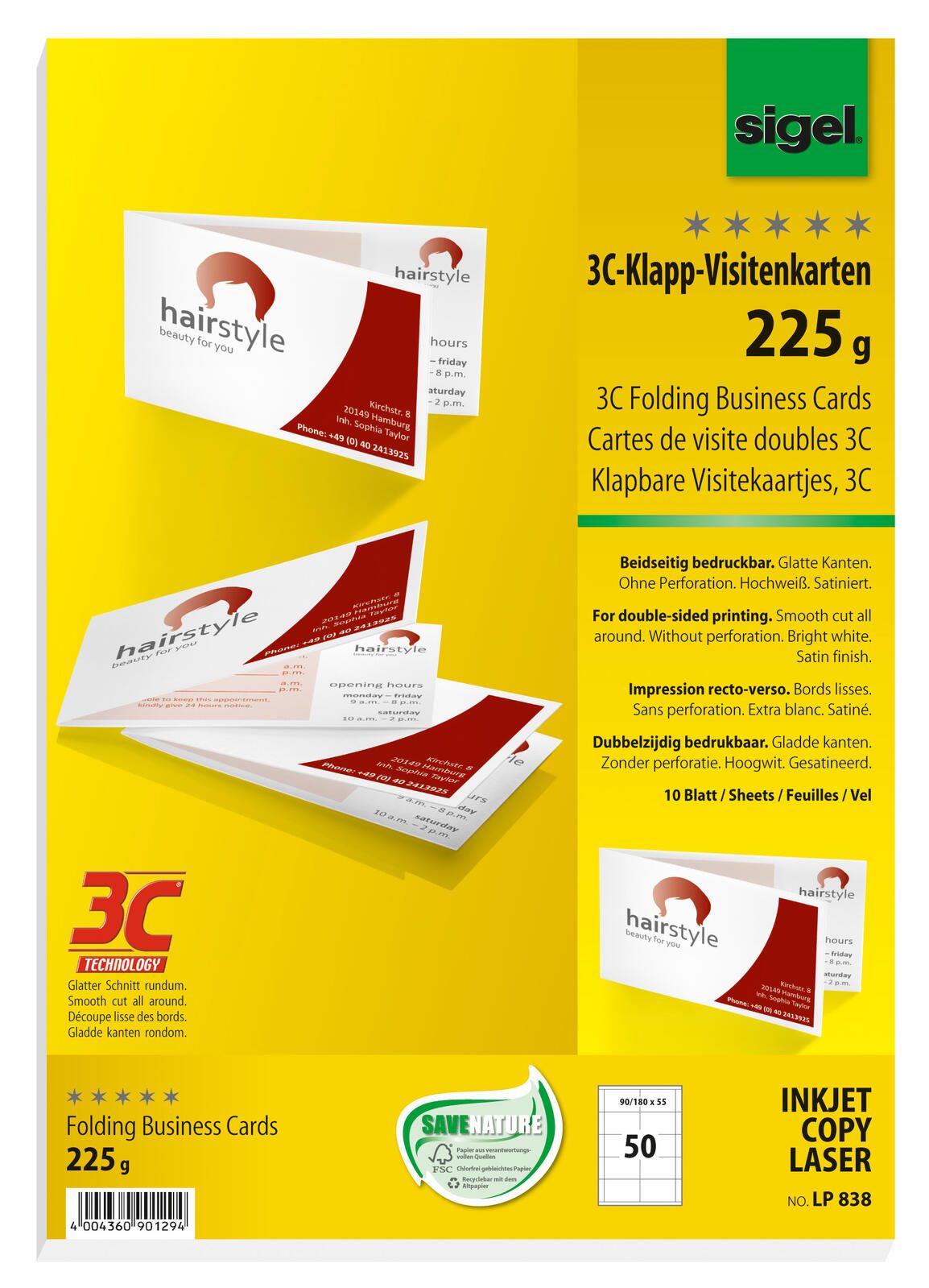 SIGEL Visitenkarten 225 g/m² satiniert hochweiß
