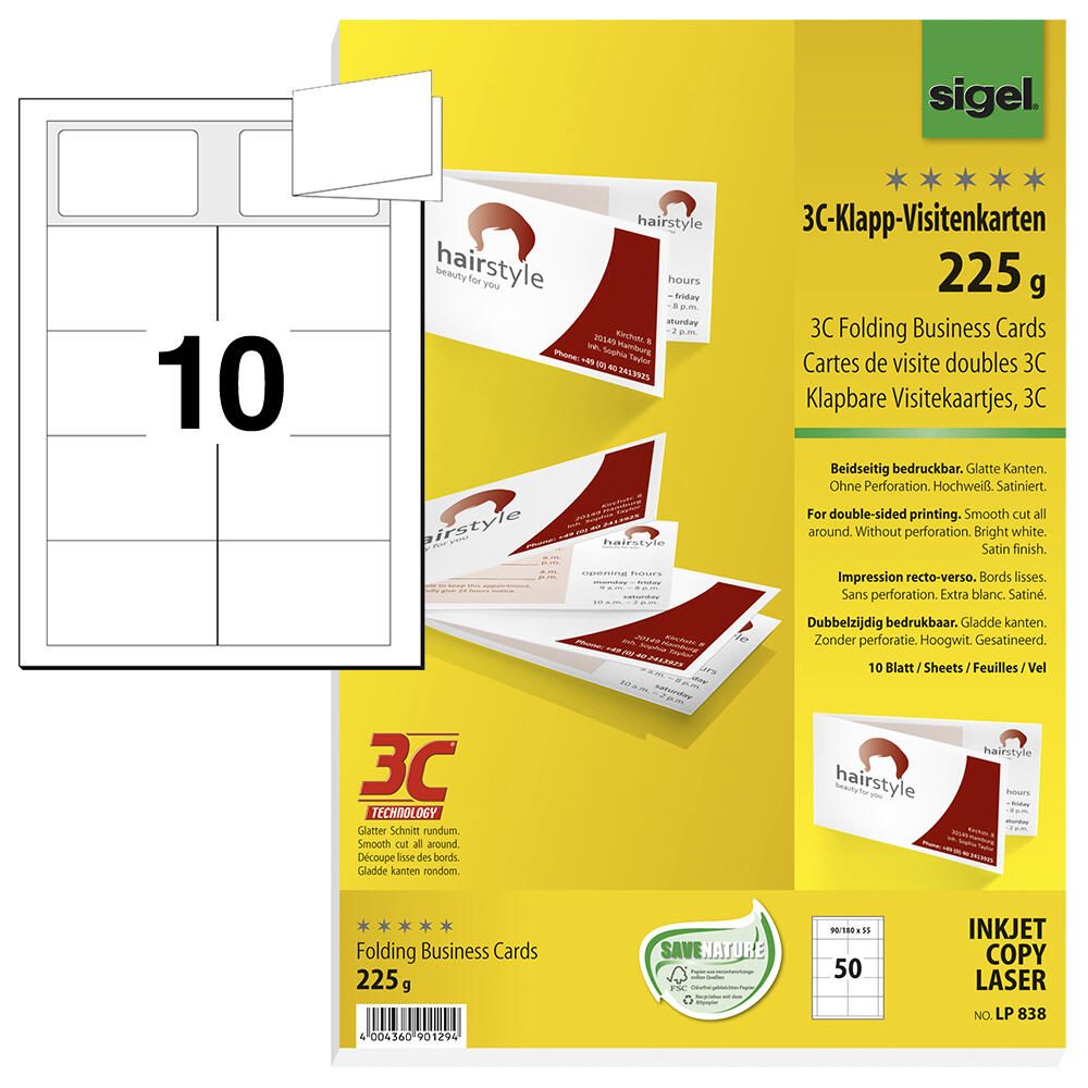 SIGEL Visitenkarten 225 g/m² satiniert hochweiß
