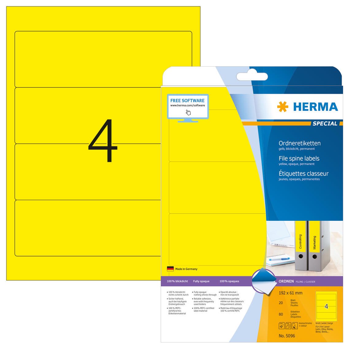 HERMA Ordneretiketten 61,0 x 192,0 mm gelb