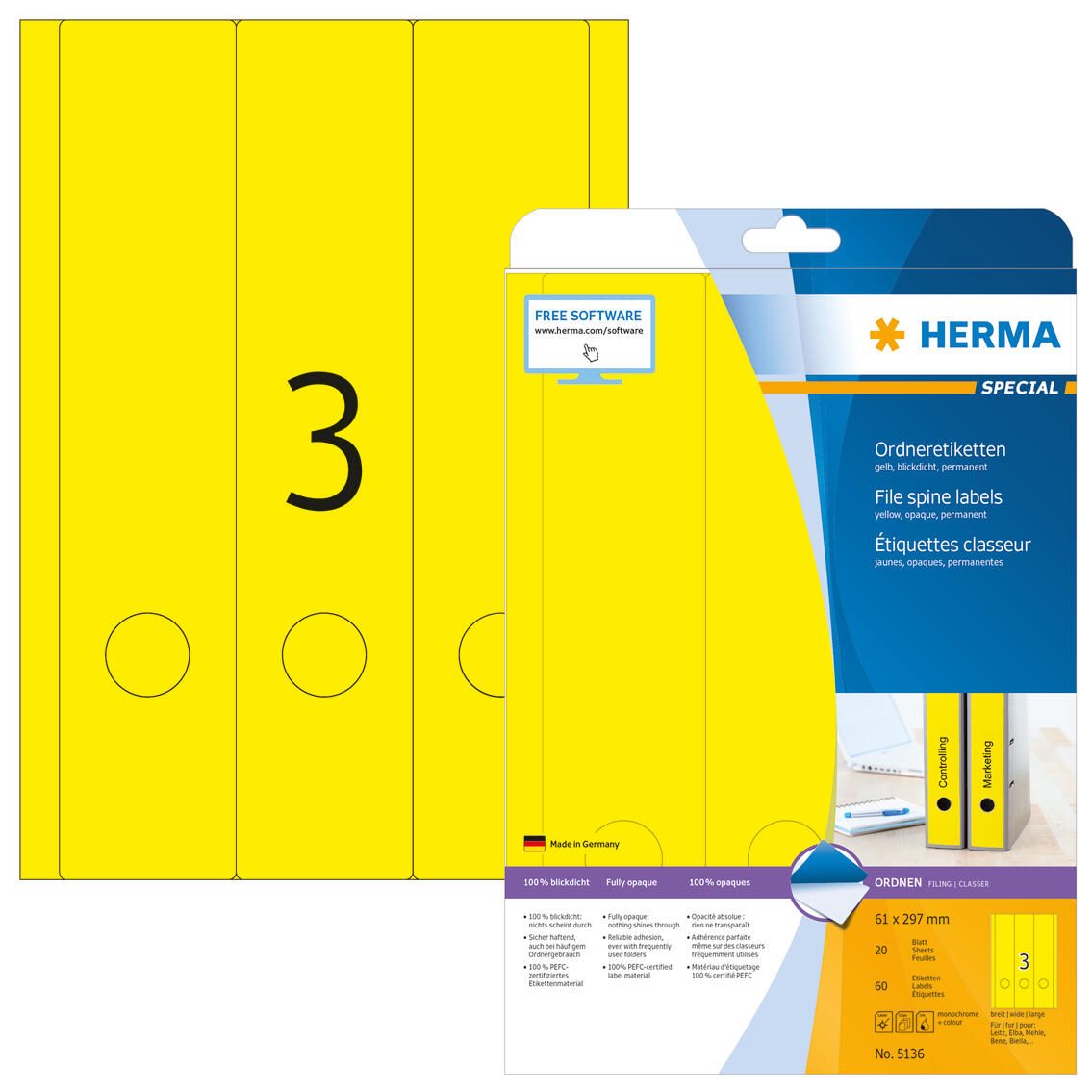 HERMA Ordneretiketten 61,0 x 297,0 mm gelb