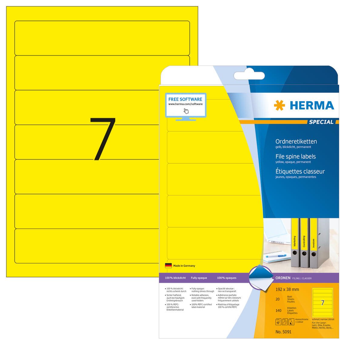 HERMA Ordneretiketten 38,0 x 192,0 mm gelb