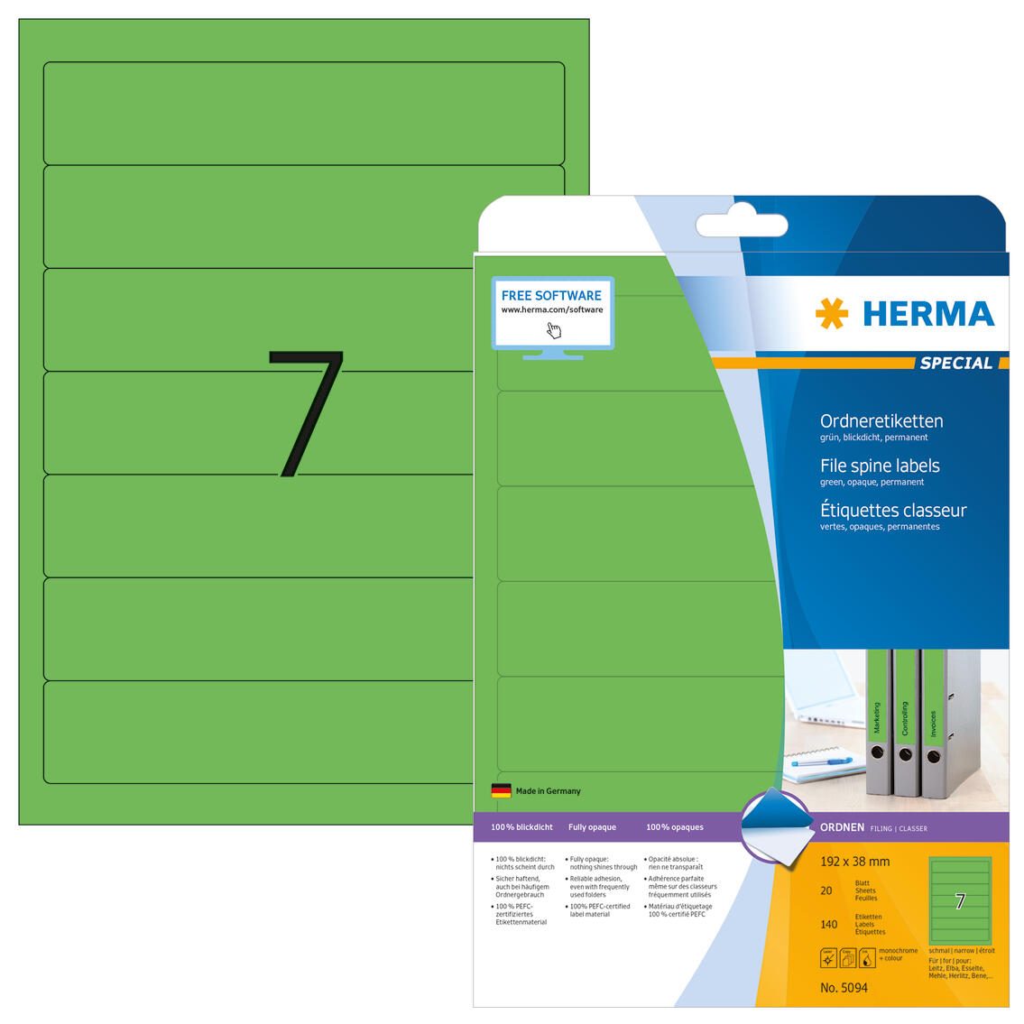 HERMA Ordneretiketten 38,0 x 192,0 mm grün