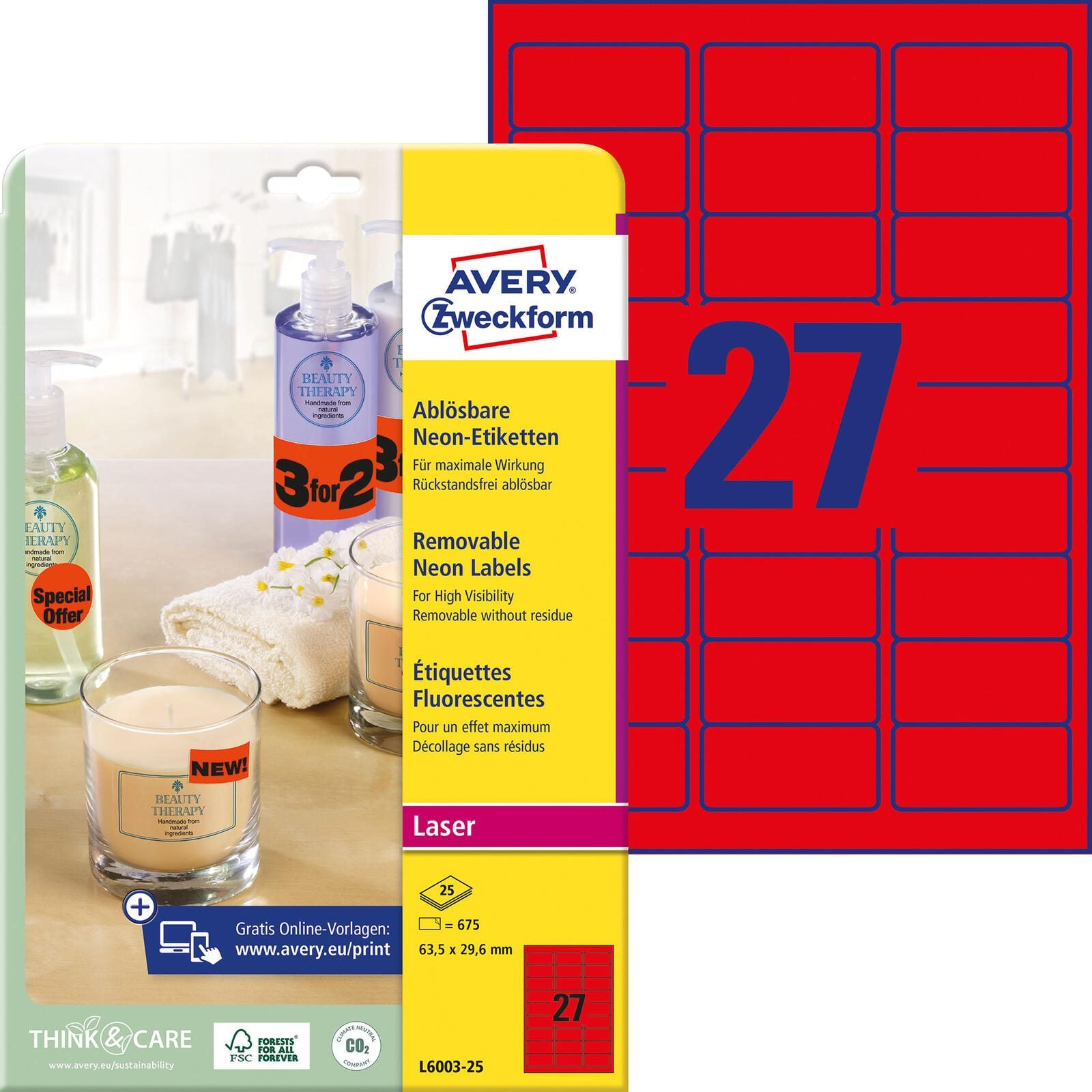 AVERY Zweckform Etiketten L6003-25 rot 63,5 x 29,6 mm